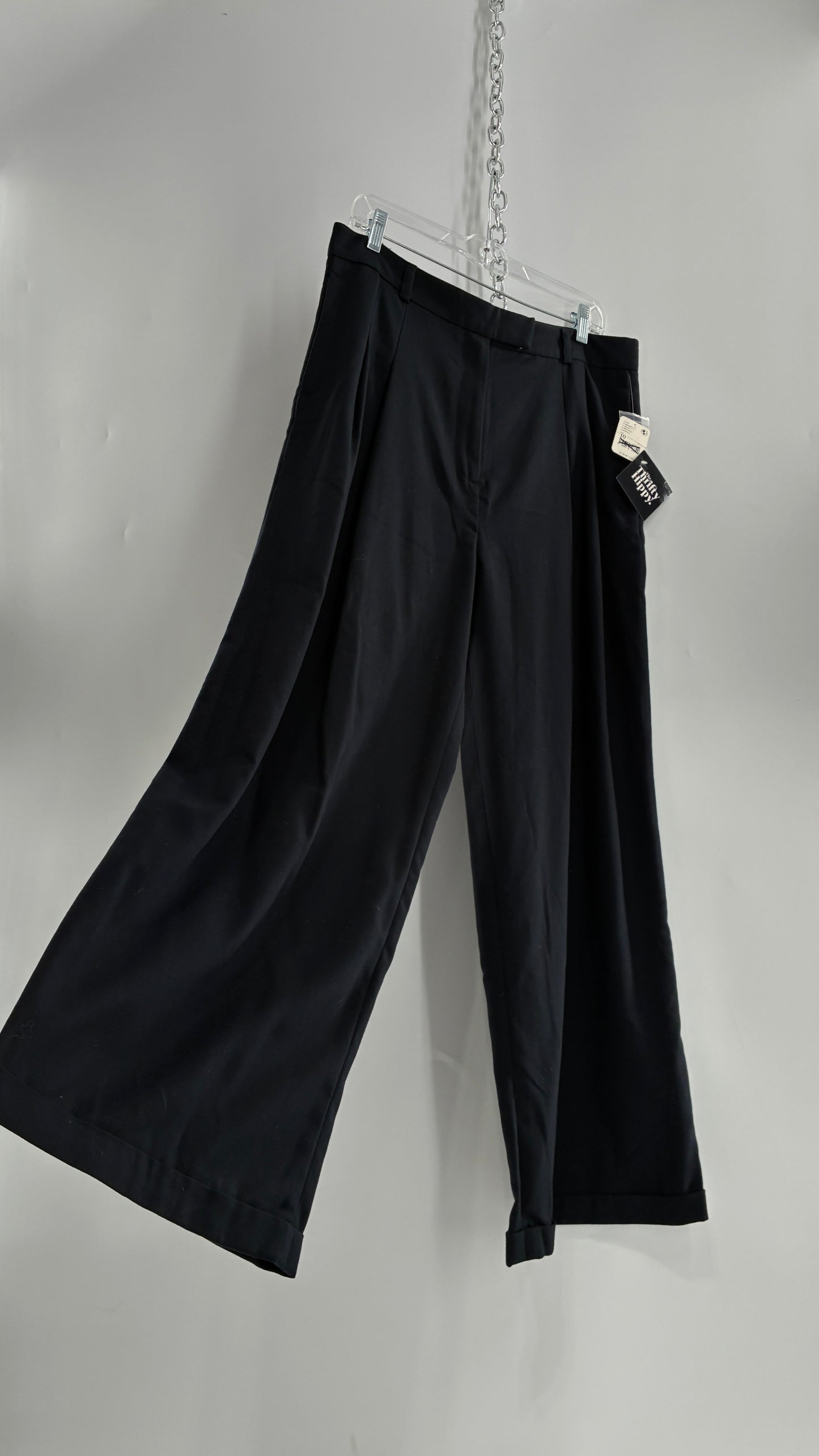 Free People Black Wide Leg, Pleated Trouser with Tags Attached (10)