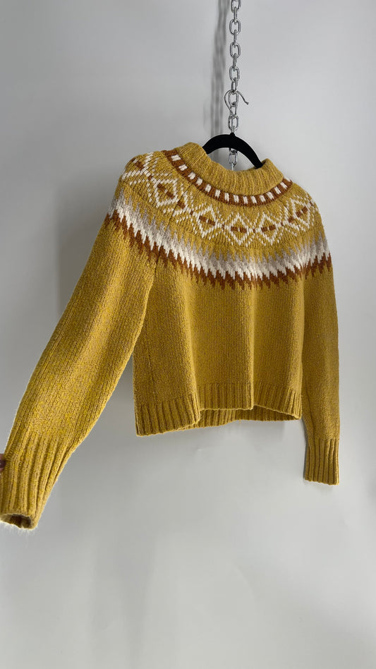 Vintage Yellow Knit Patterned Crewneck (Small)