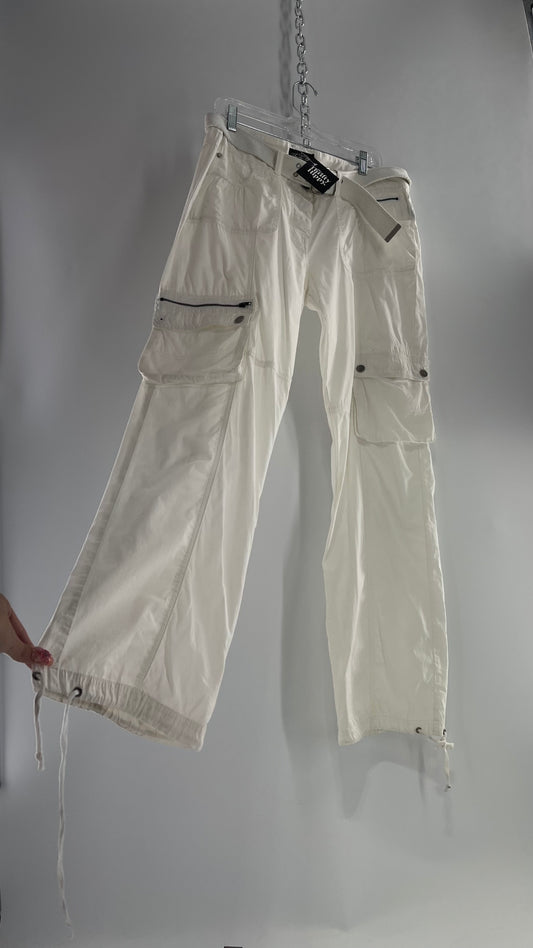 Vintage 1990s Jane Doe Low Rise White Baggy Cargos with Belted Waistline (32)