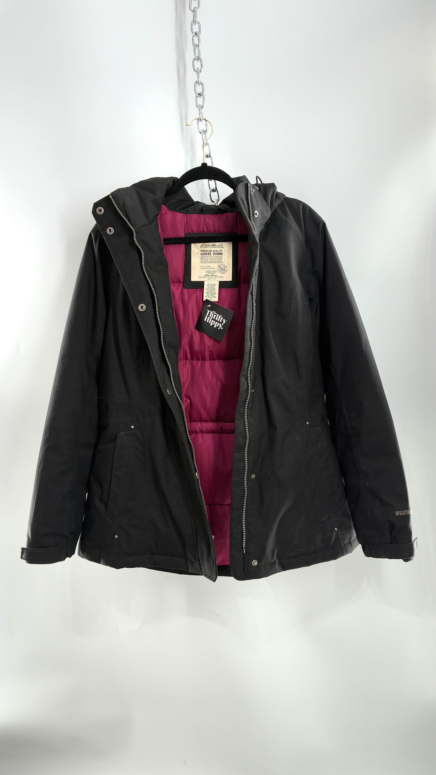 EDDIE BAUER Goose Down Black Jacket with Puffer Lining (Medium)