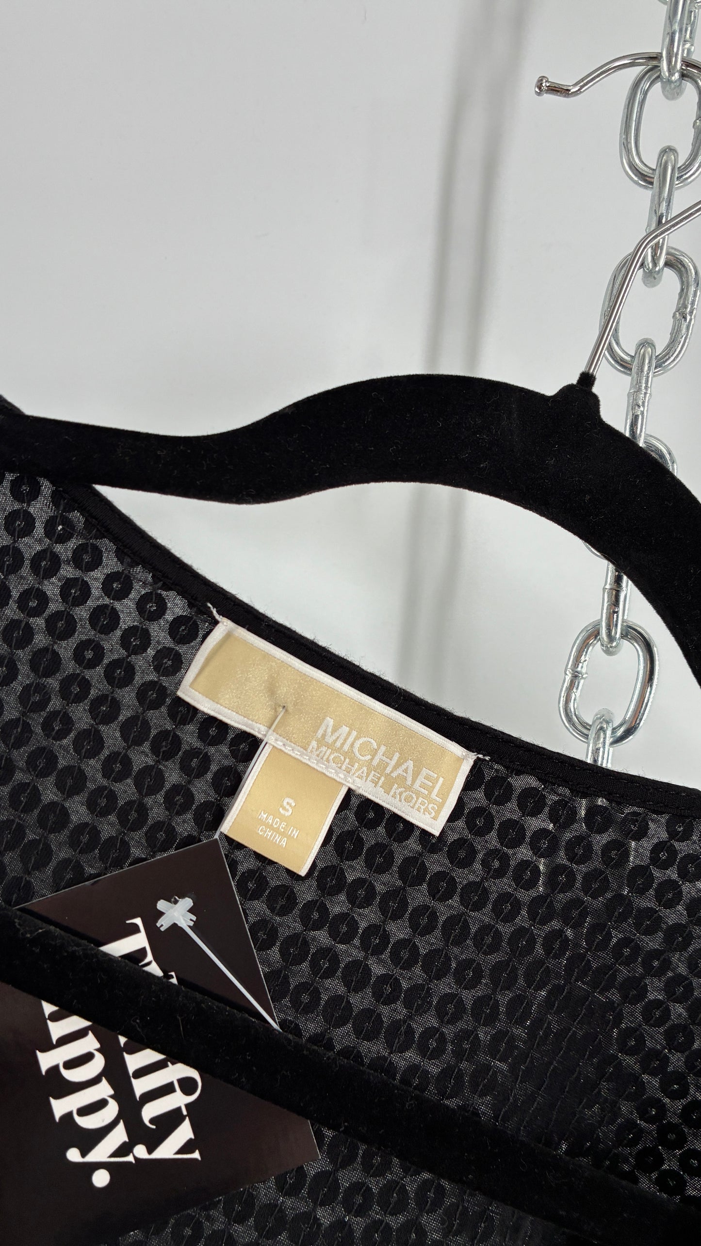 Vintage MICHAEL KORS Black Sequin Wrap Dress (Small)
