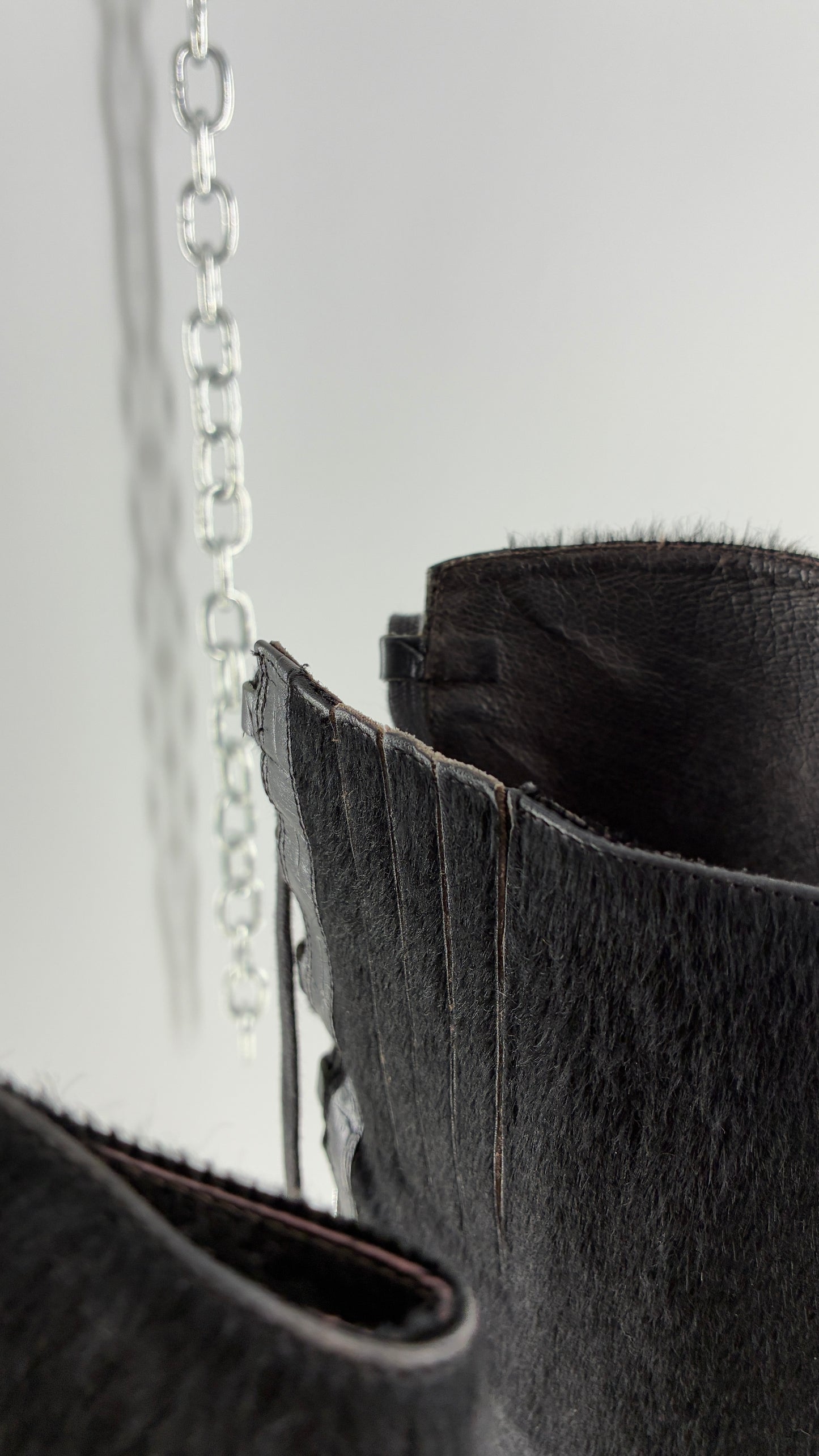 Vintage MIGLIORINI Black Genuine Calf Hair/Fur Boots with Heel, Made in Italy (7.5)