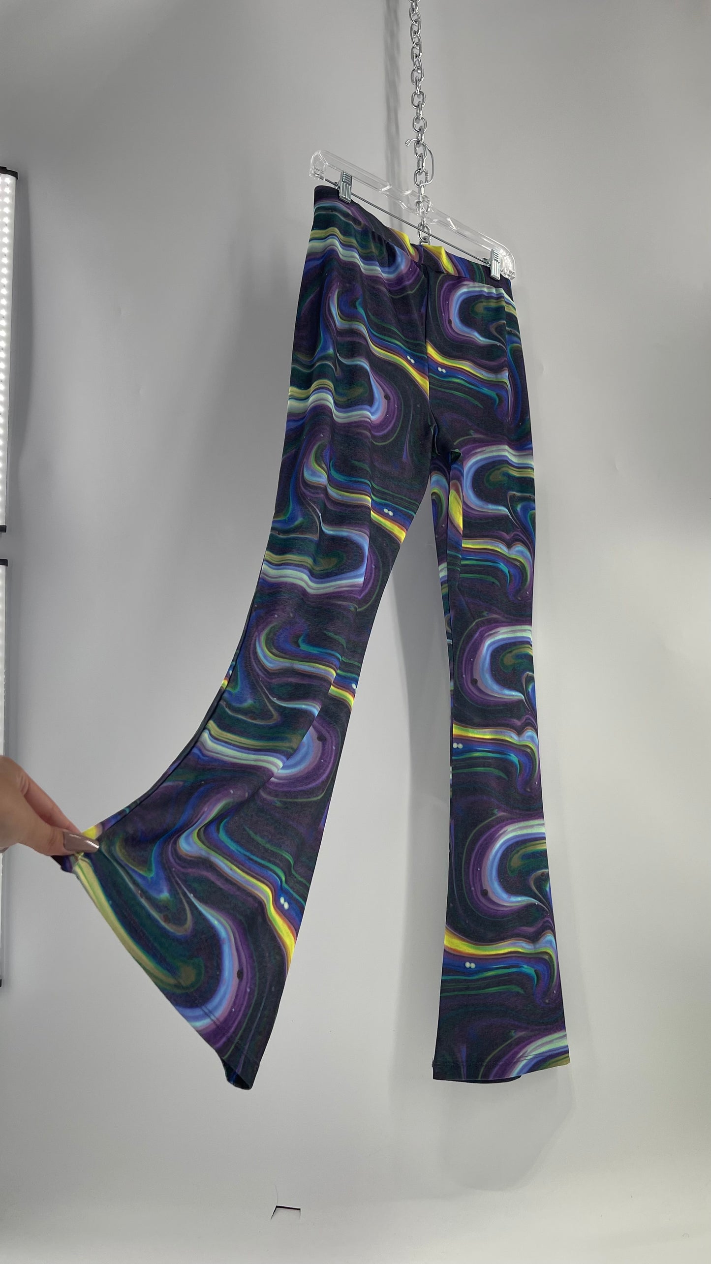 NGOrder Psychedelic Graphic Purple Blue Wavy Kickflare Pants with Tags Attached (6)