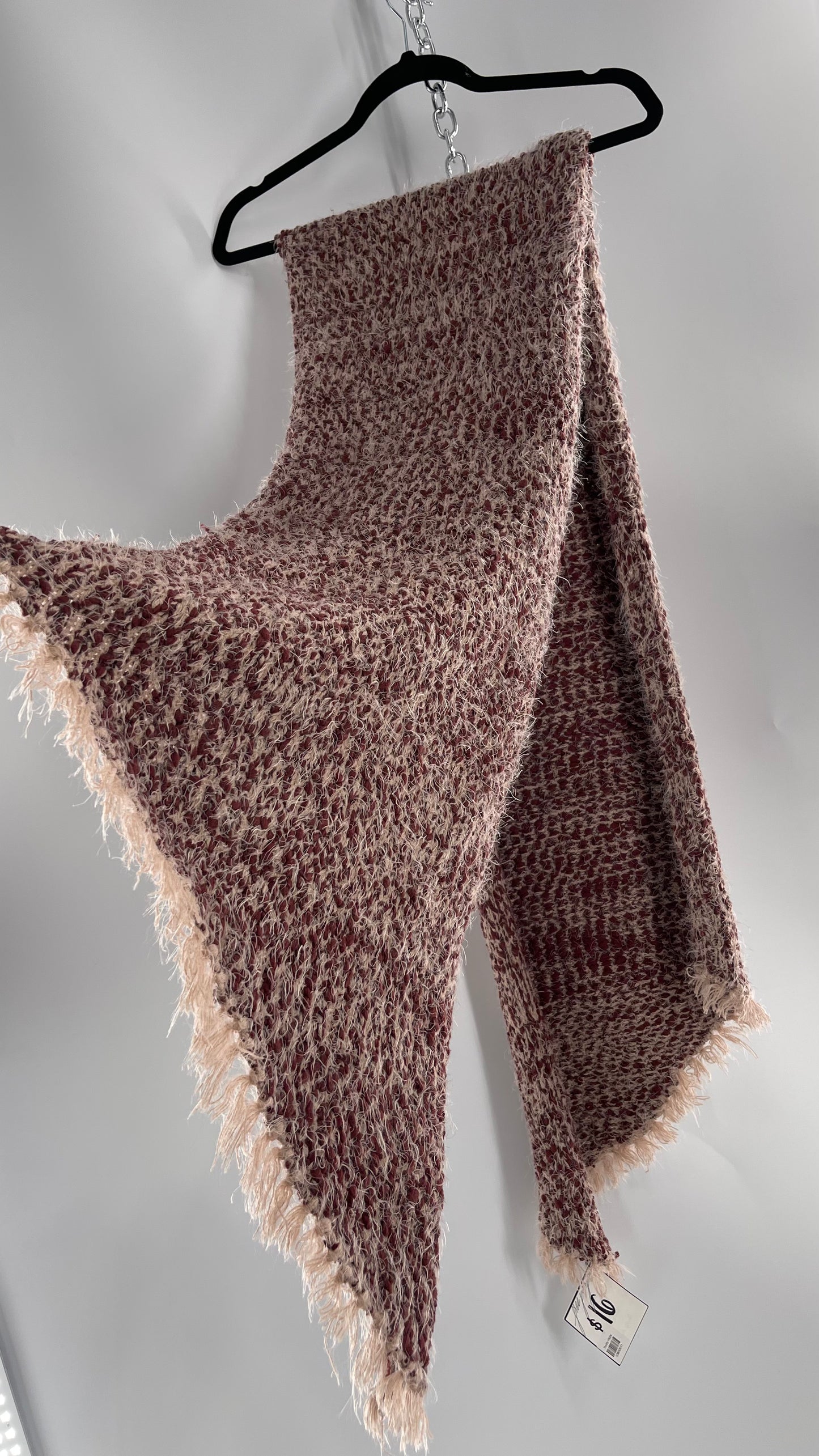 Free People Brick/Burgundy and Dusty Pink Interwoven Voluminous Shag Scarf