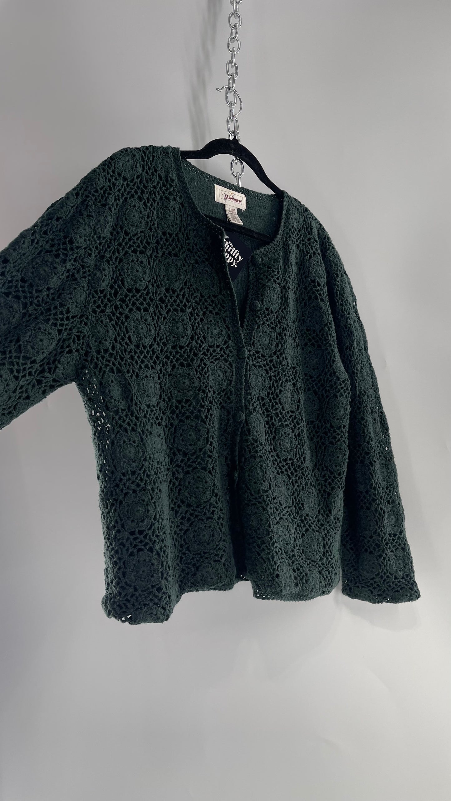 Vintage Dark Green Crochet Cardigan Sweater