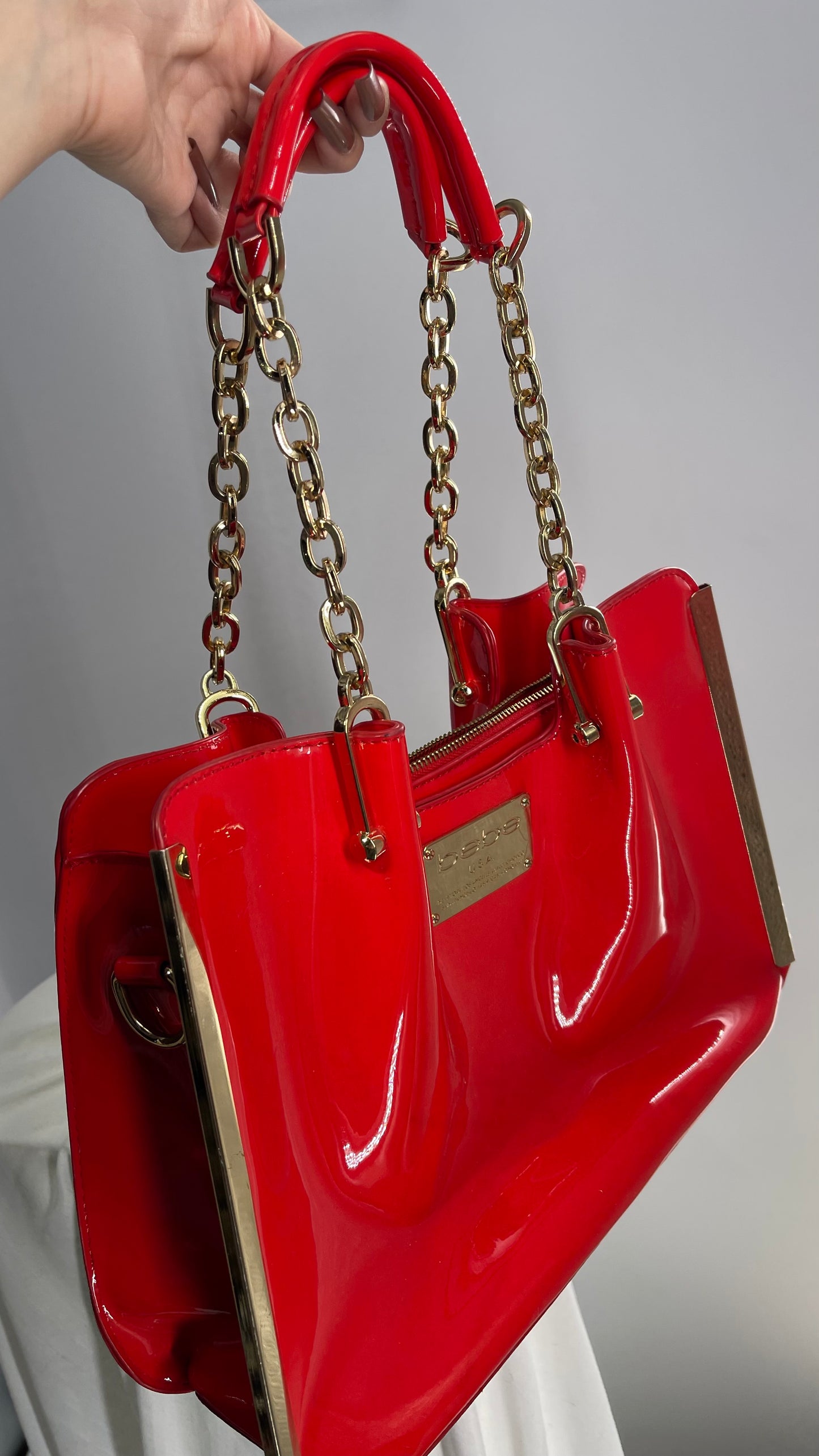 BEBE Vintage Plastic Red Orange Bag with Gold Hardware