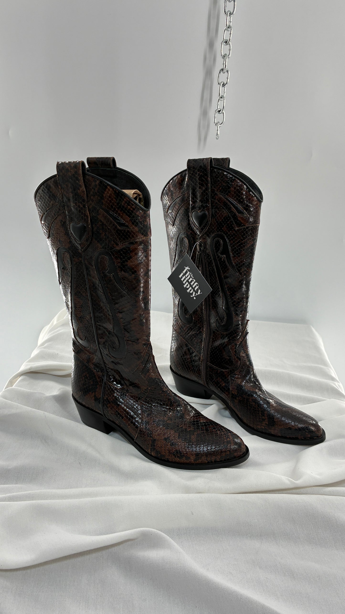 Vintage LABLANC Snakeskin Cowboy Boots with Hearts Made in Italy (36)