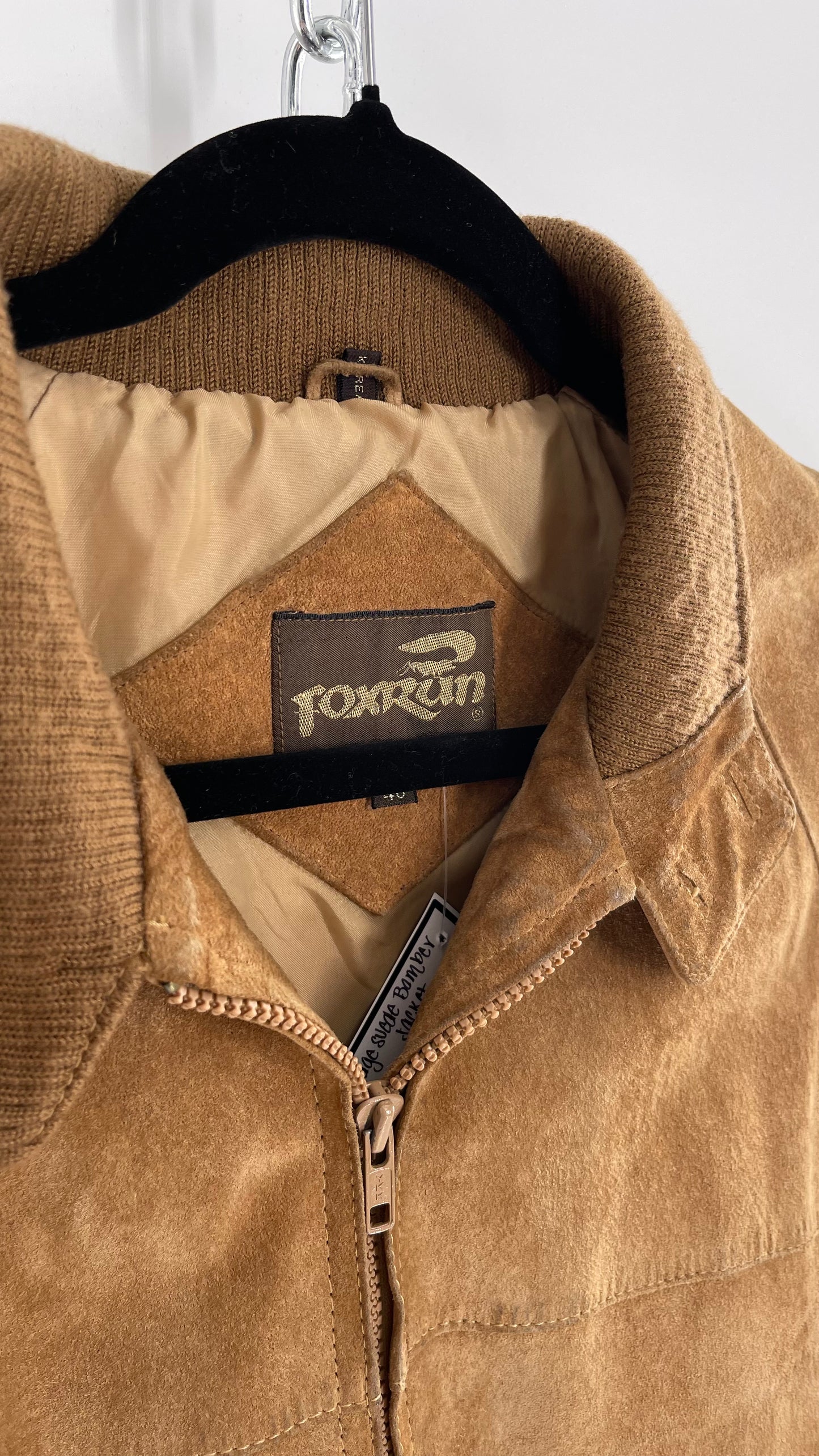 Vintage FOXRUN Caramel Brown Suede Bomber Jacket (40)