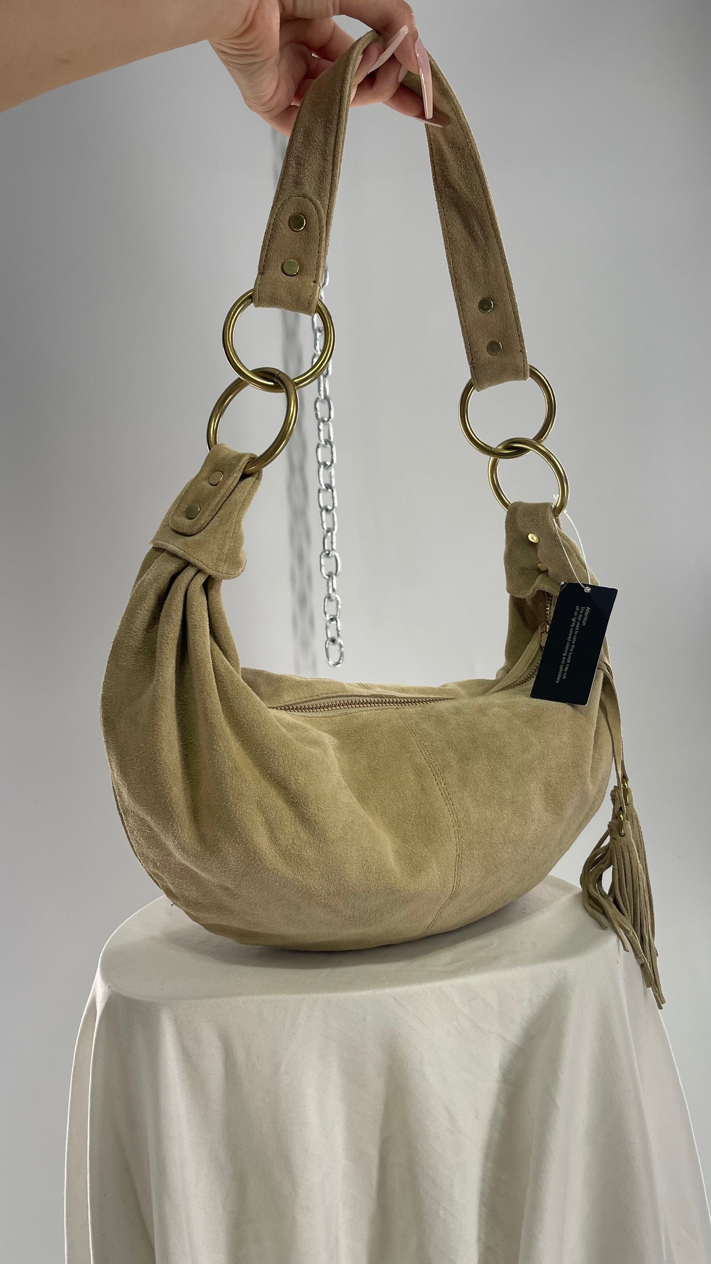 Vintage Banana Republic Genuine Suede Saddle Bag with Tassel Zipper Pull and Tags Attached