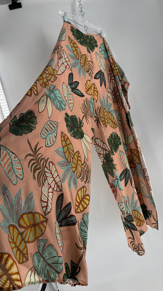 Handmade 9 in 1 Pink Jumpsuit Covered in Tropical Doodle Leaf Design (One Size) •AS SEEN ON TIKTOK•