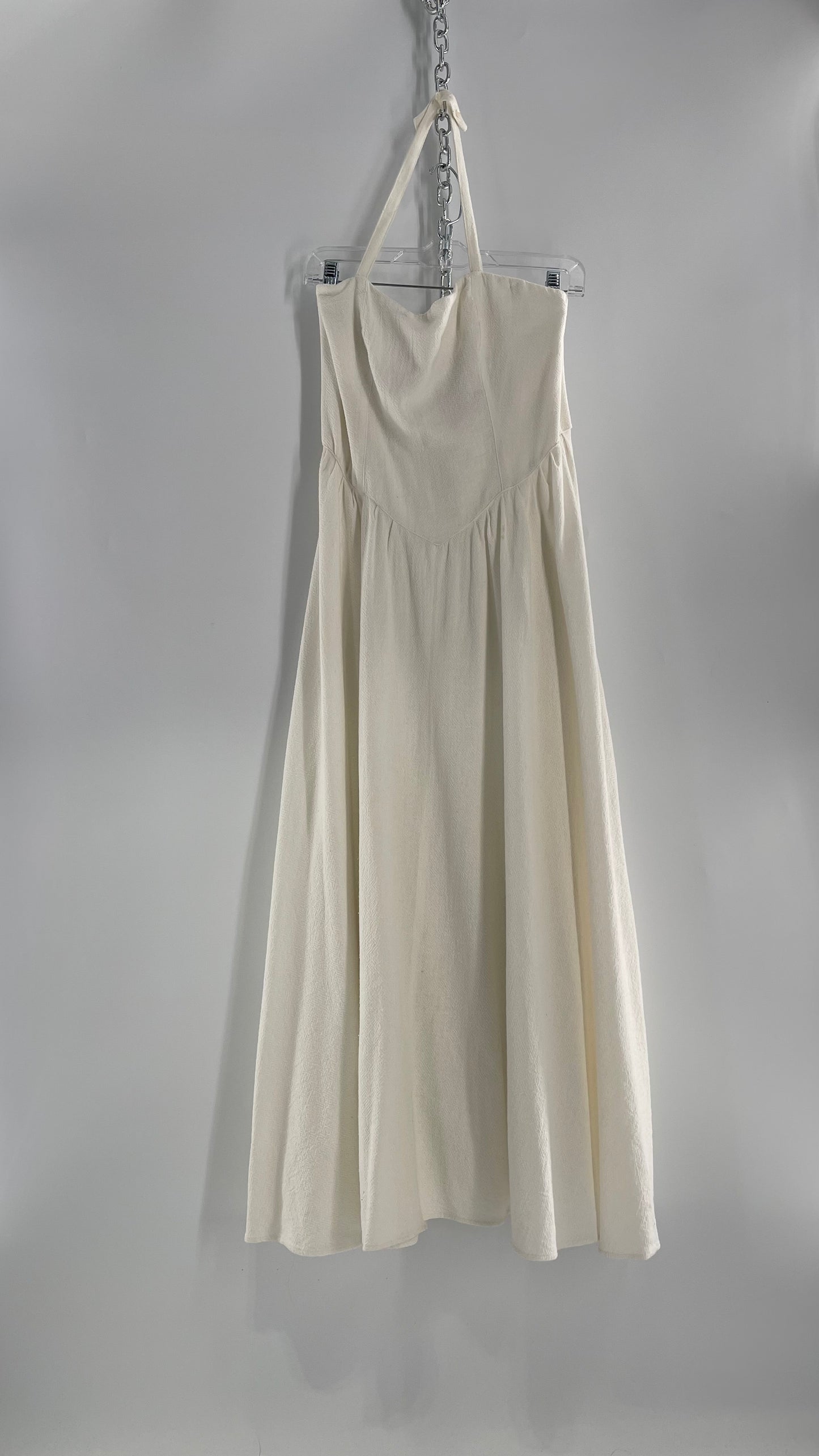 Free People 100% Cotton White Halter 1950s Circle Style Dress (Small)