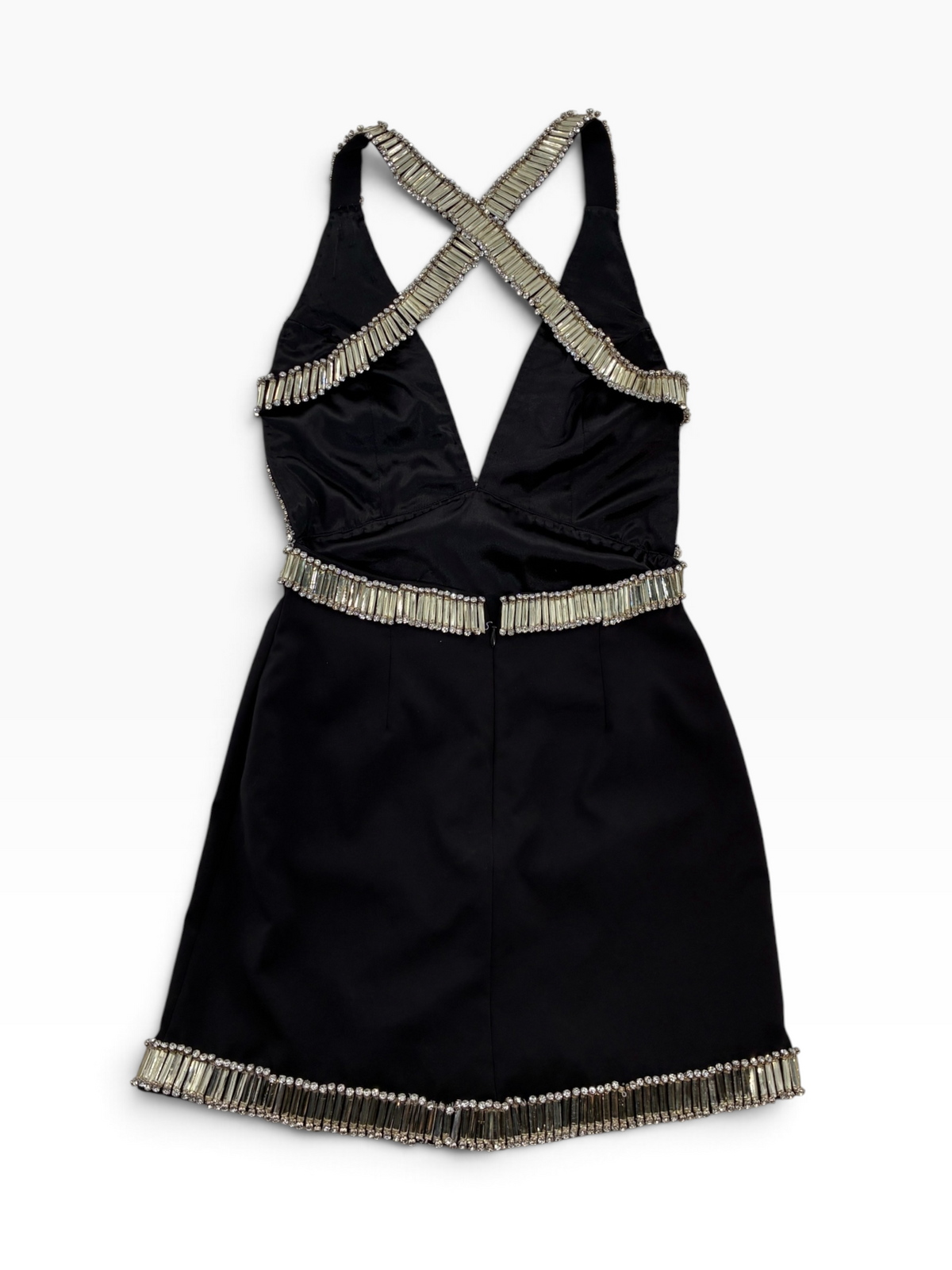 Vintage NBD Black Halter Dress Lined in Oversized Stones and Crystals (Small)