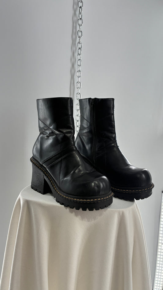 Vintage ROUTE 66 Black Chunky Heel Round Toe Boot  (8.5)
