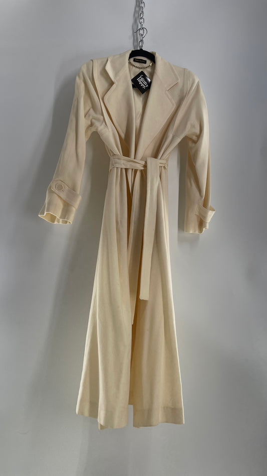 Vintage Sara Roberts Cream Ivory 100% Pure Wool Trench Duster Coat (Small)