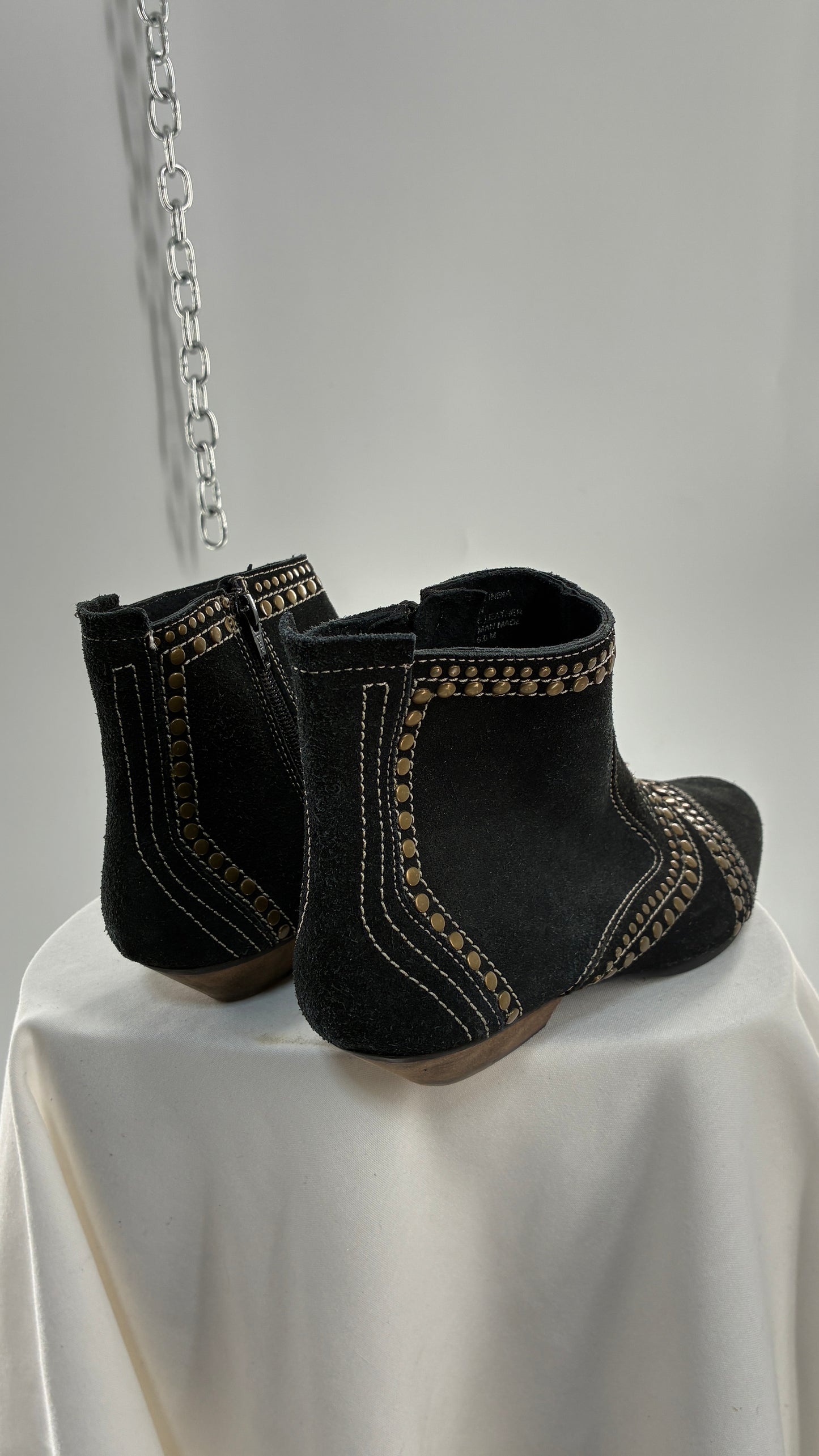 MATISSE Brass Studded Black Suede Boots (6.5)