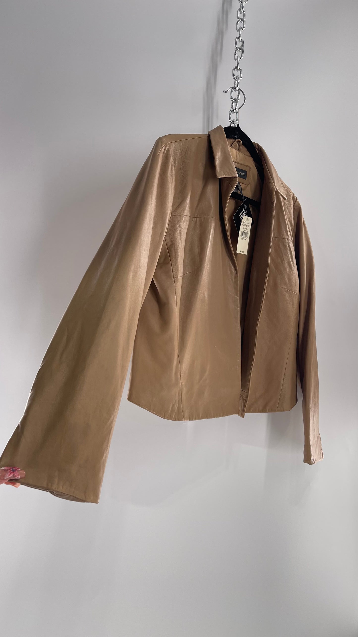 Deadstock Vintage Banana Republic Tan Soft Leather Cropped Boxy Jacket with Tags Attached (Medium)