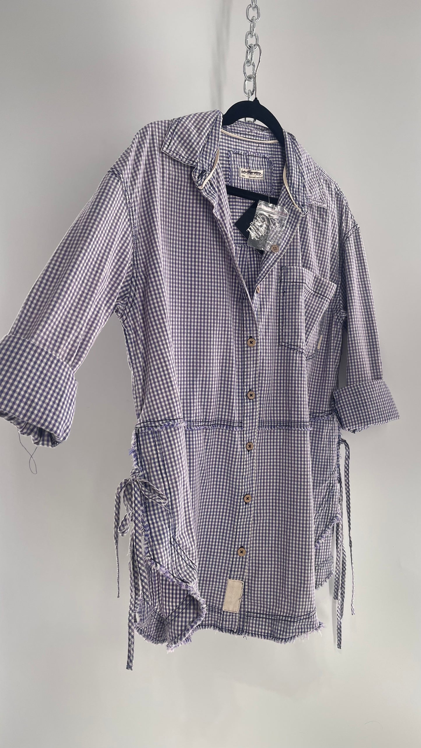 Free People Oversized Gingham Button Up with Side Tie Details (Small)