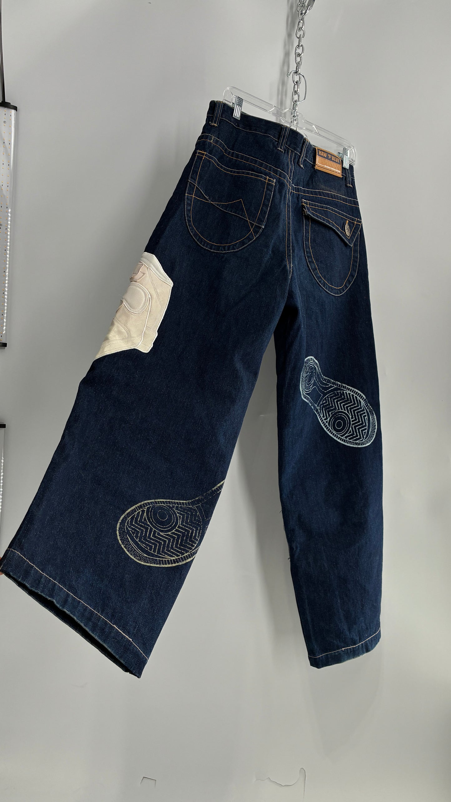 Vintage RAWBLUE Baggy Heavy Denim Wide Legs with AF1 Appliqué (32W/31)