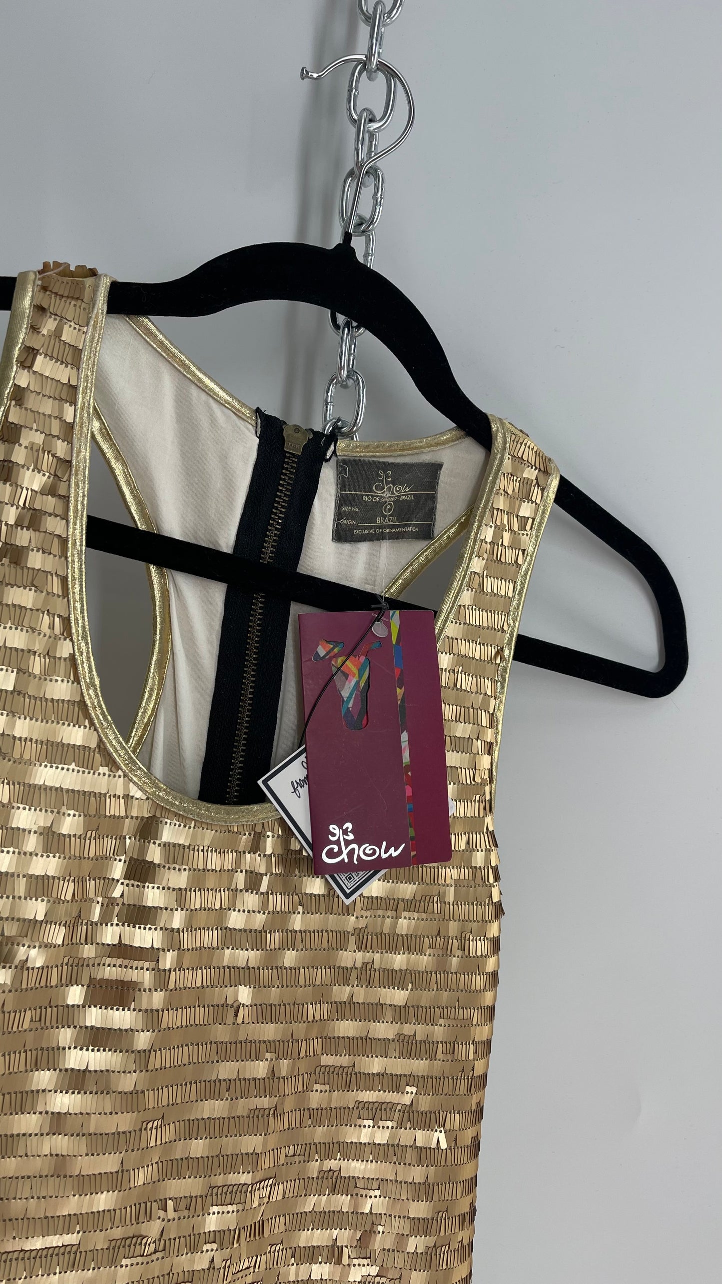 Chow Gold Sequin Tank with Zipper and Tags Attached Imported from Brazil (Small)