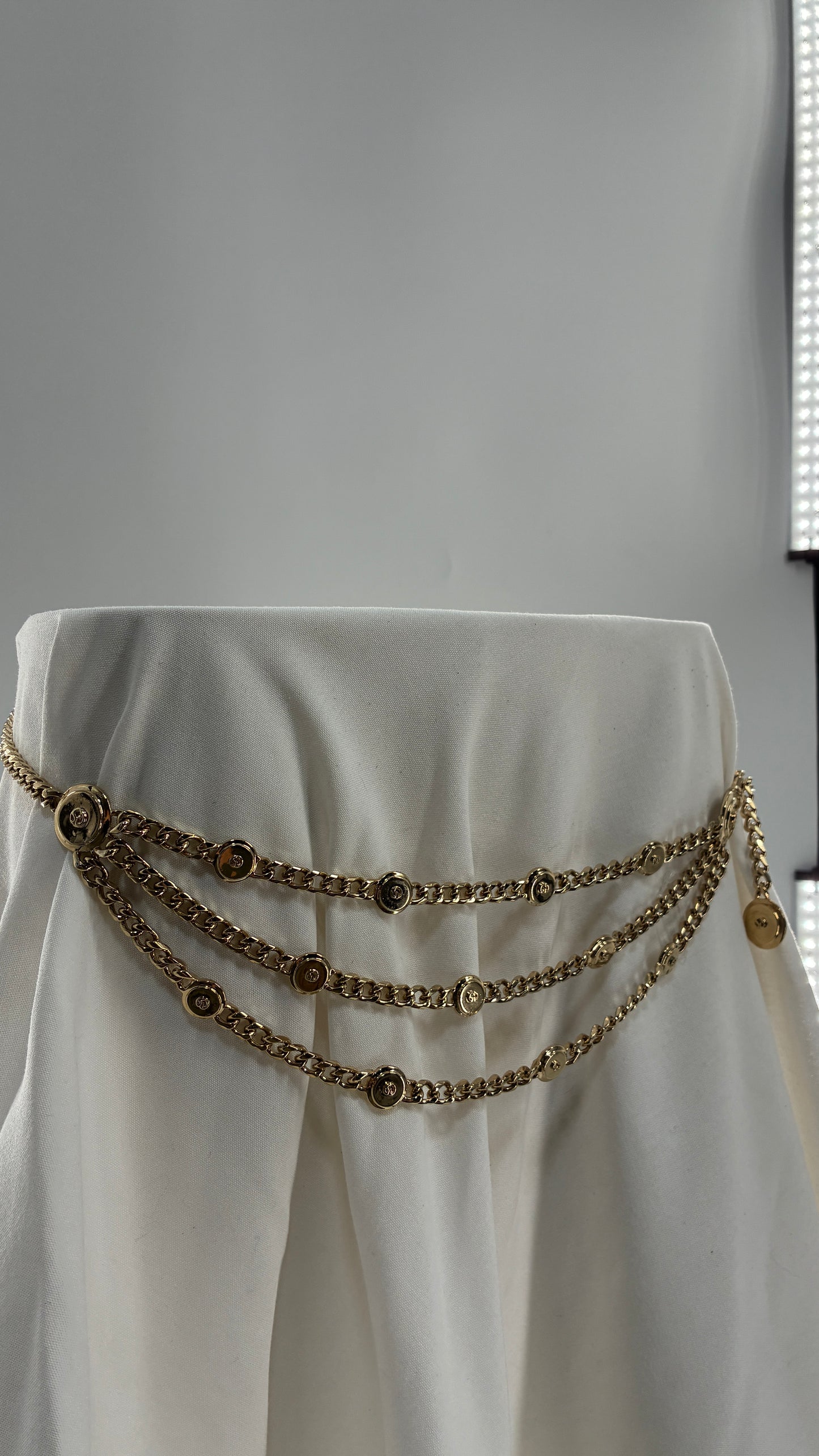Vintage ST JOHN Triple Strand Medallion, Heavy Gold Waist/Hip Chain Belt