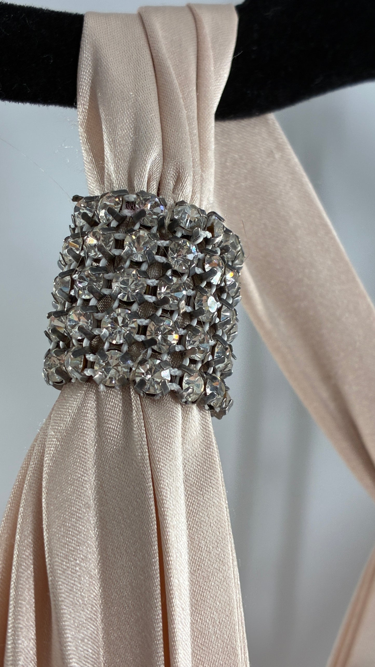 Vintage ISSUE Pleated Champagne Gown with Vented Slit Front, Crystal Bust Appliqué and Strap Cuffs (2)