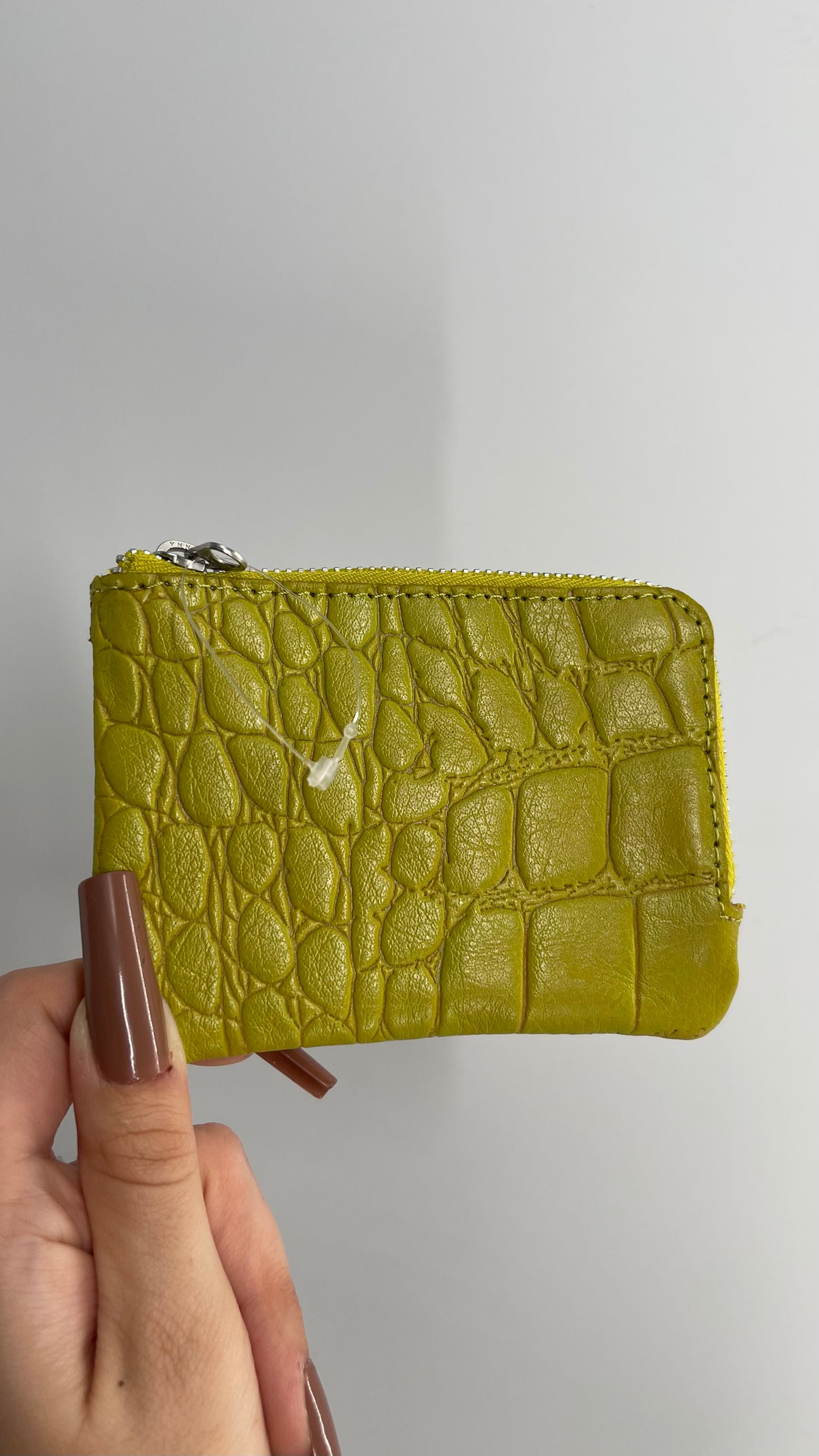 Free People Lime Crocodile Embossed Coin Pouch Wallet