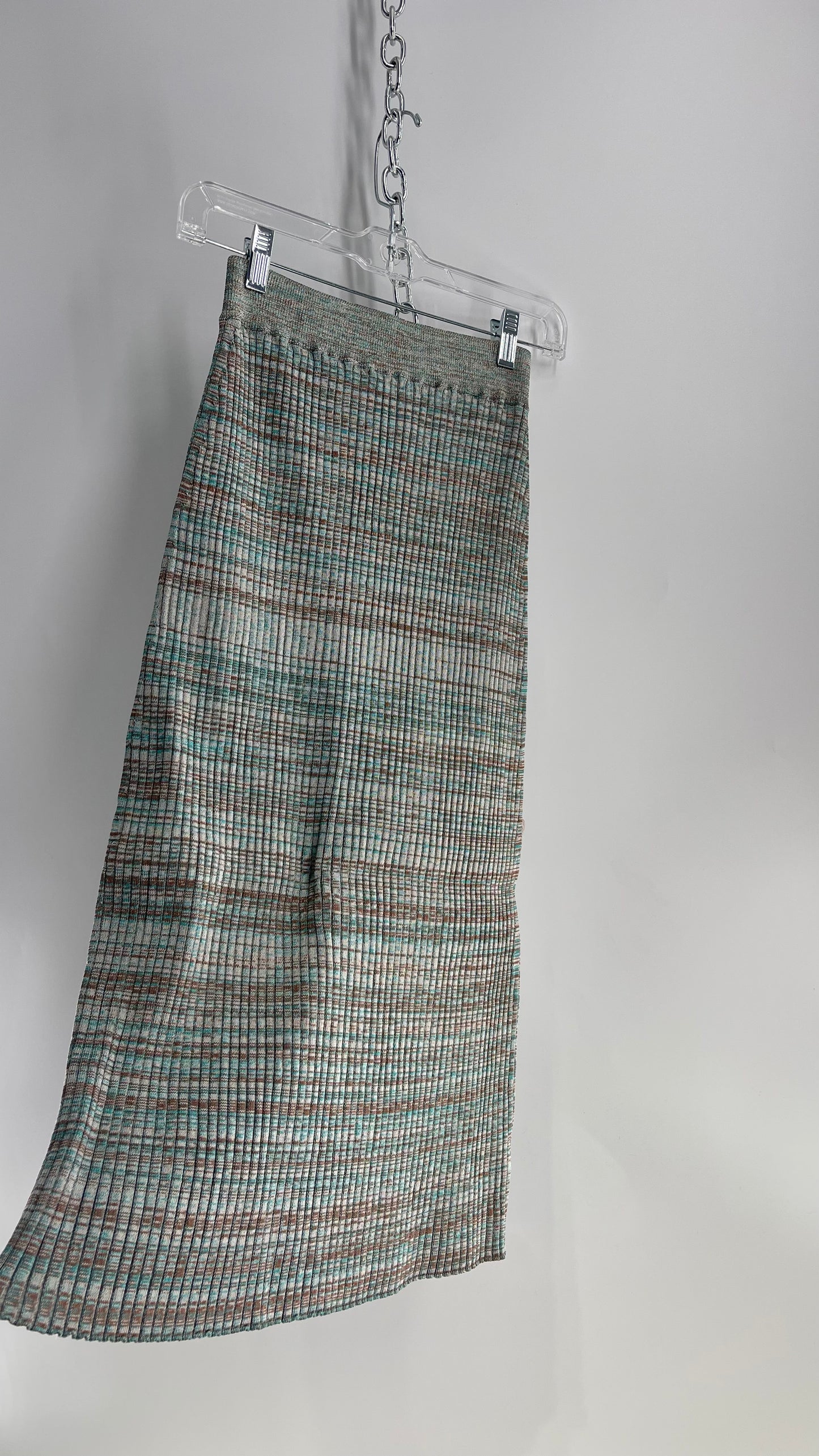 Free People Teal and Grey Heavy Knit Ribbed Long Skirt (Small)