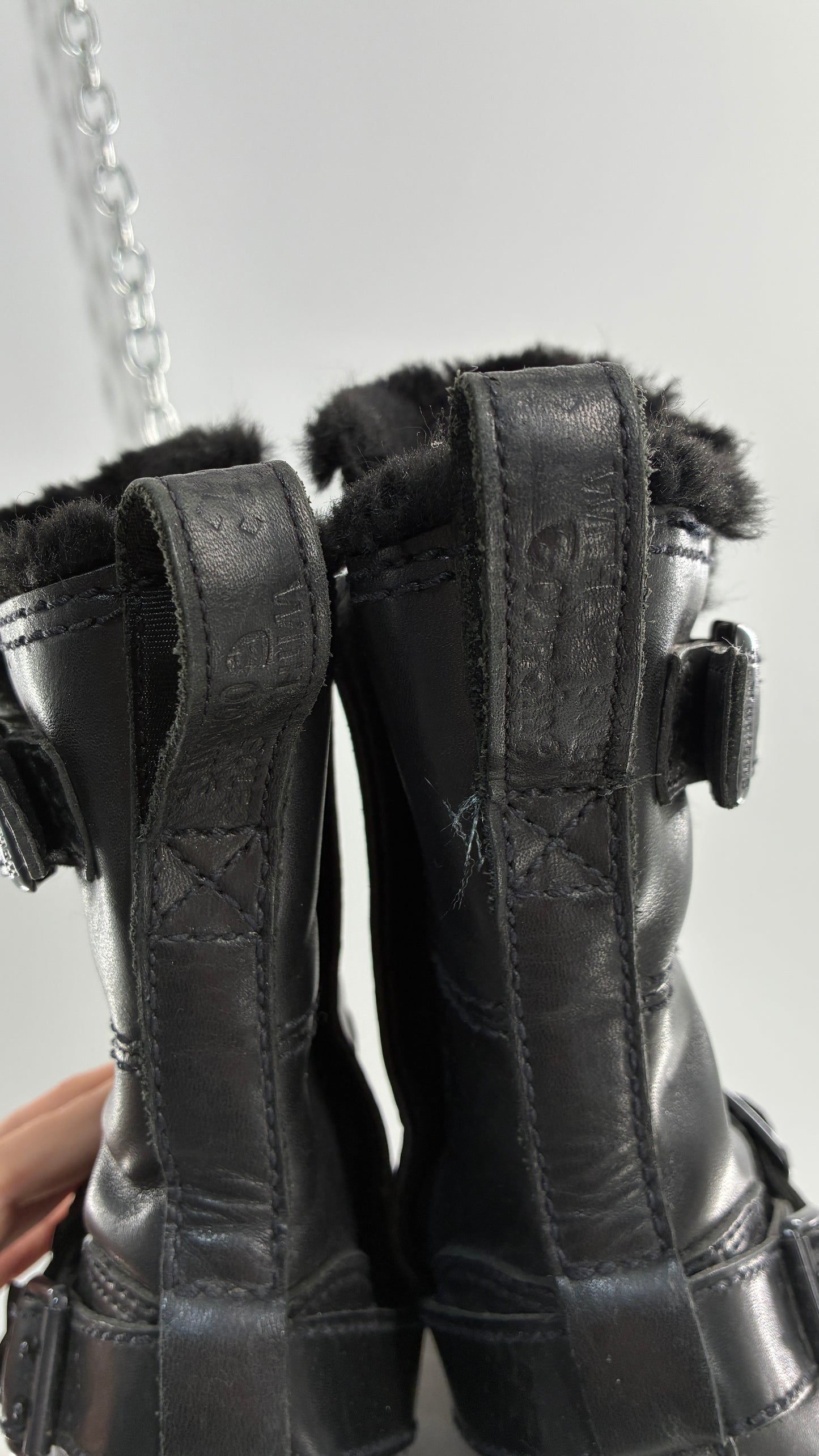 RARE Vintage Dr. Marten Kristy Mid Calf Faux Fur Black Leather Boots (8L)