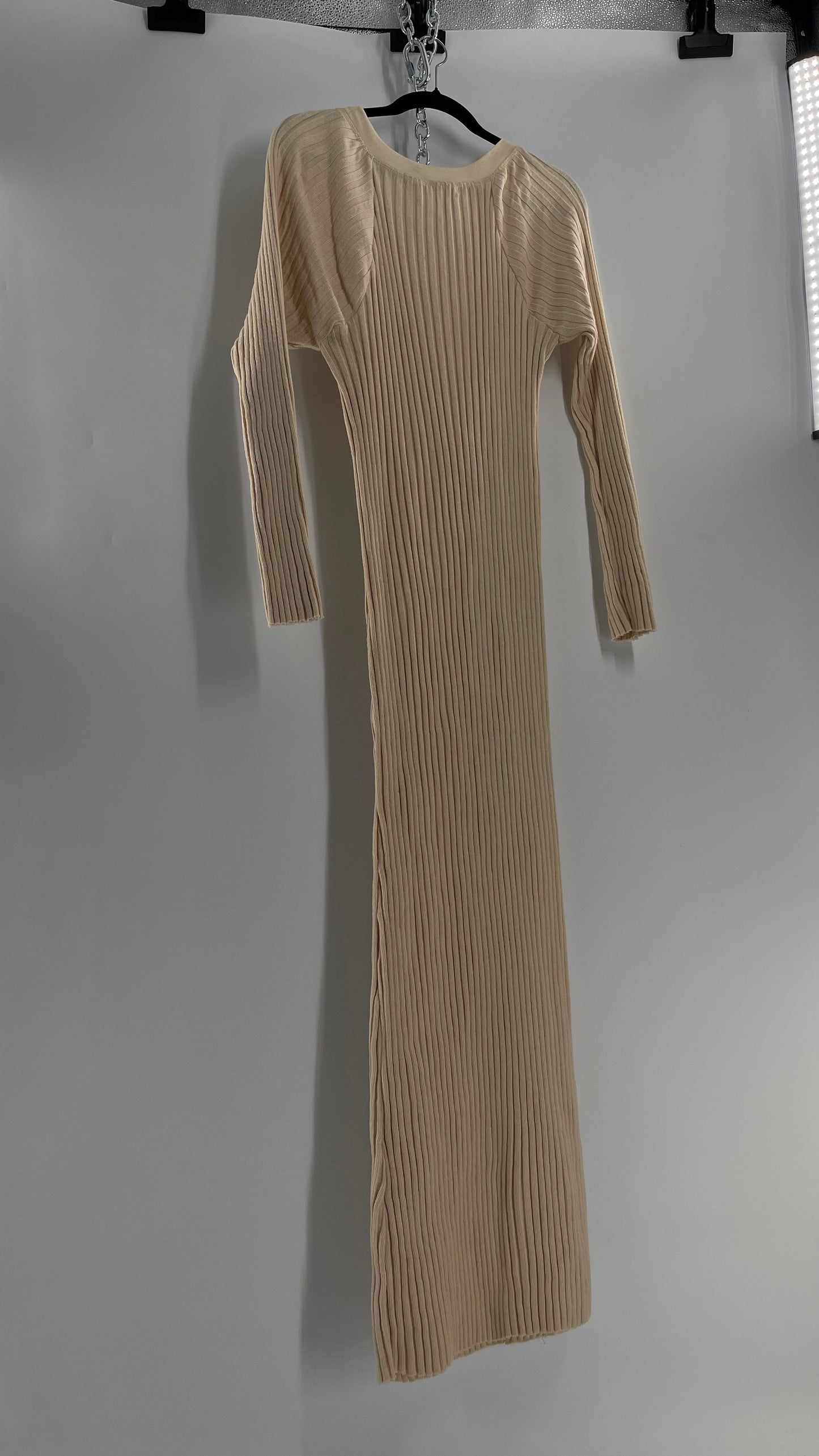 Free People Beige Knit Full Length Cozy Dress (Large)