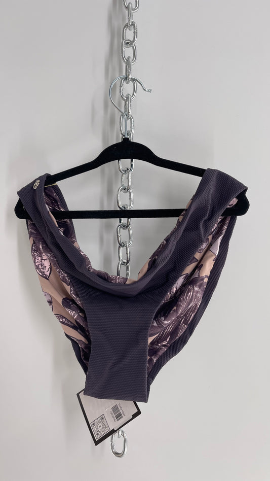 Maaji Deep Purple and Leaf Patterned Reversible Swim Bottoms NWOT (XL)