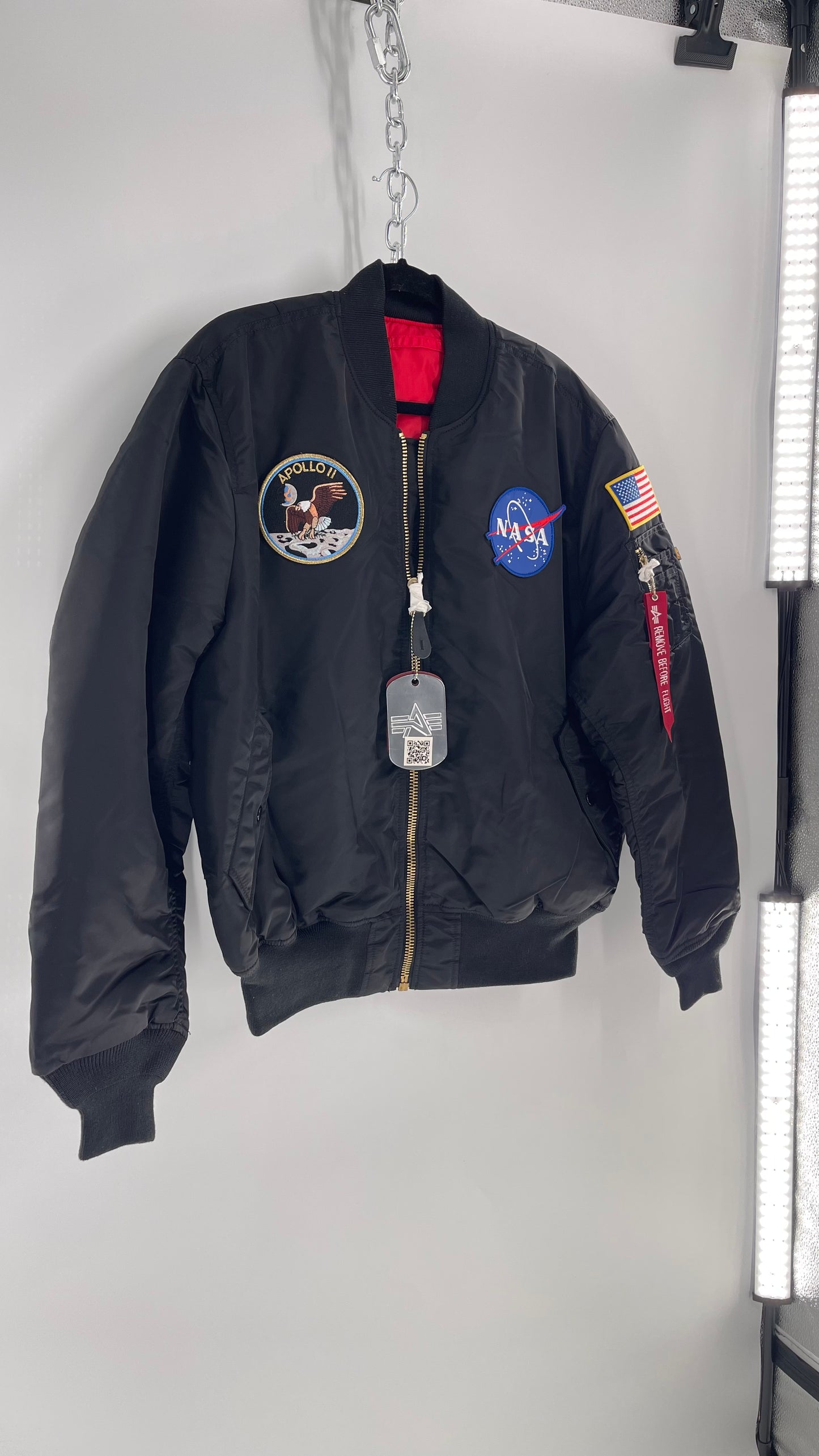 NASA Black Bomber Jacket with Tons of Patches Never Worn with Tags (XXL)