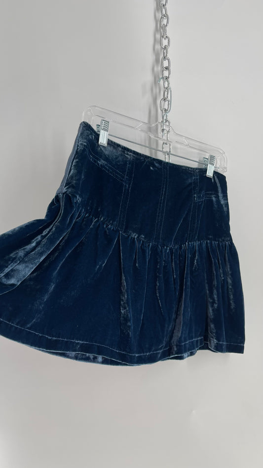 Free People Blue Pleated Hem Velour Mini Skirt (29)