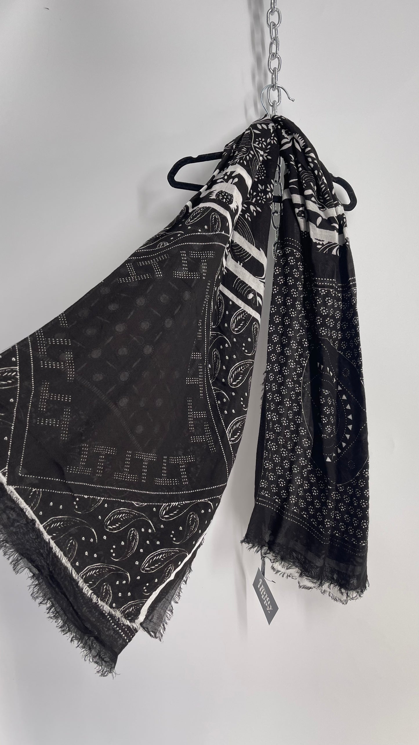 Free People Black and White Bandana Patterned Scarf