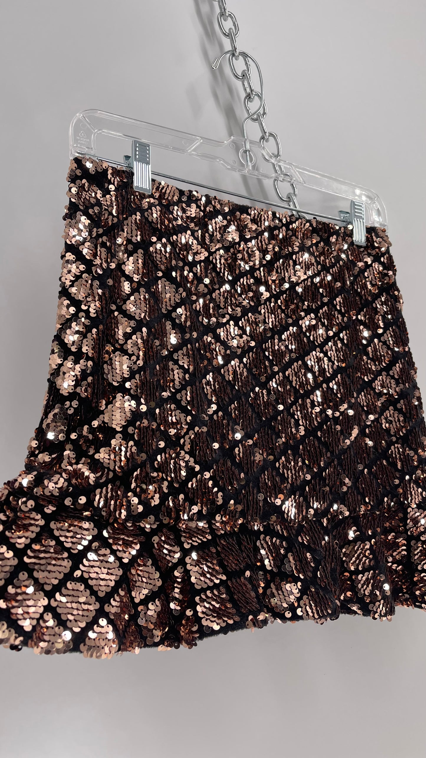 Bronze Checkered Sequin Mini Skirt with Ruffled Hem (XS/S)