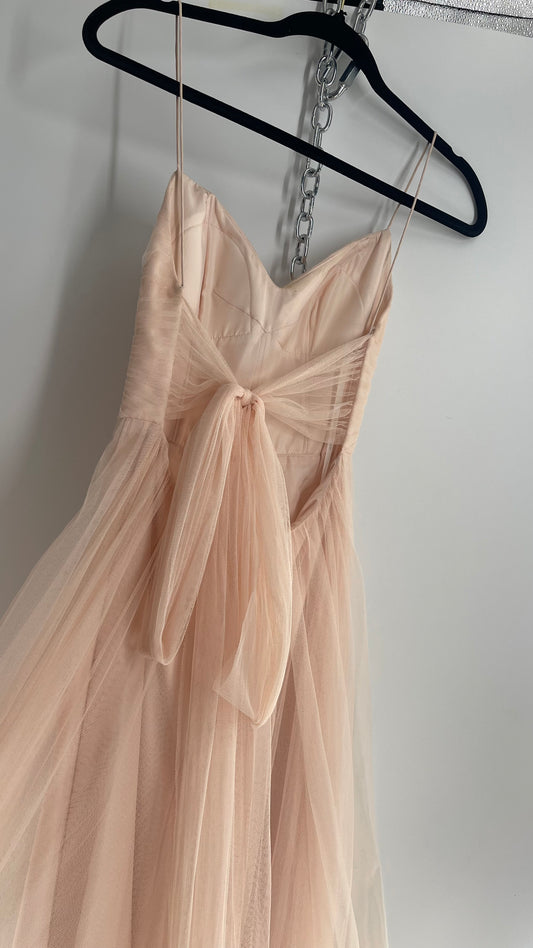 BHLDN WATTERS & WATTERS Blush Pink Tulle Open Back Gown with Tie Detail (0)