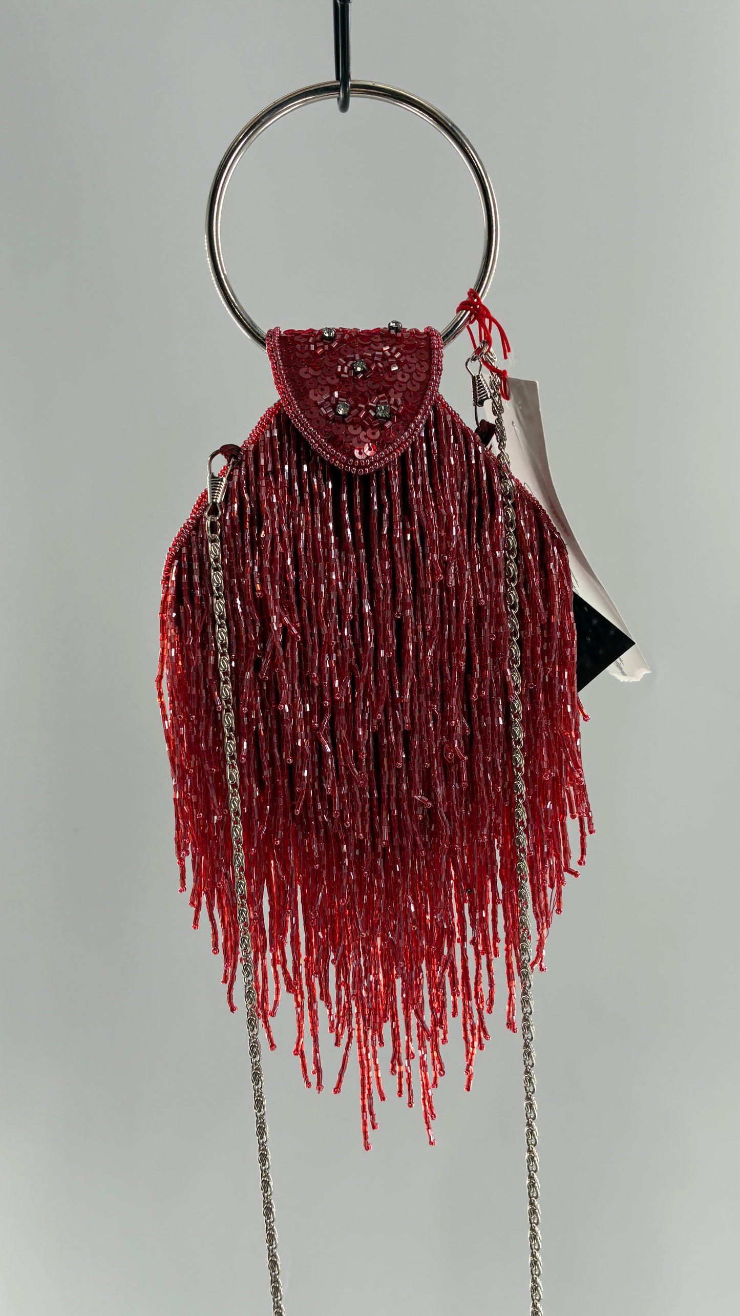 Deadstock Vintage COLLEEN LOPEZ Beaded Red Fringe Purse with Tags Attached