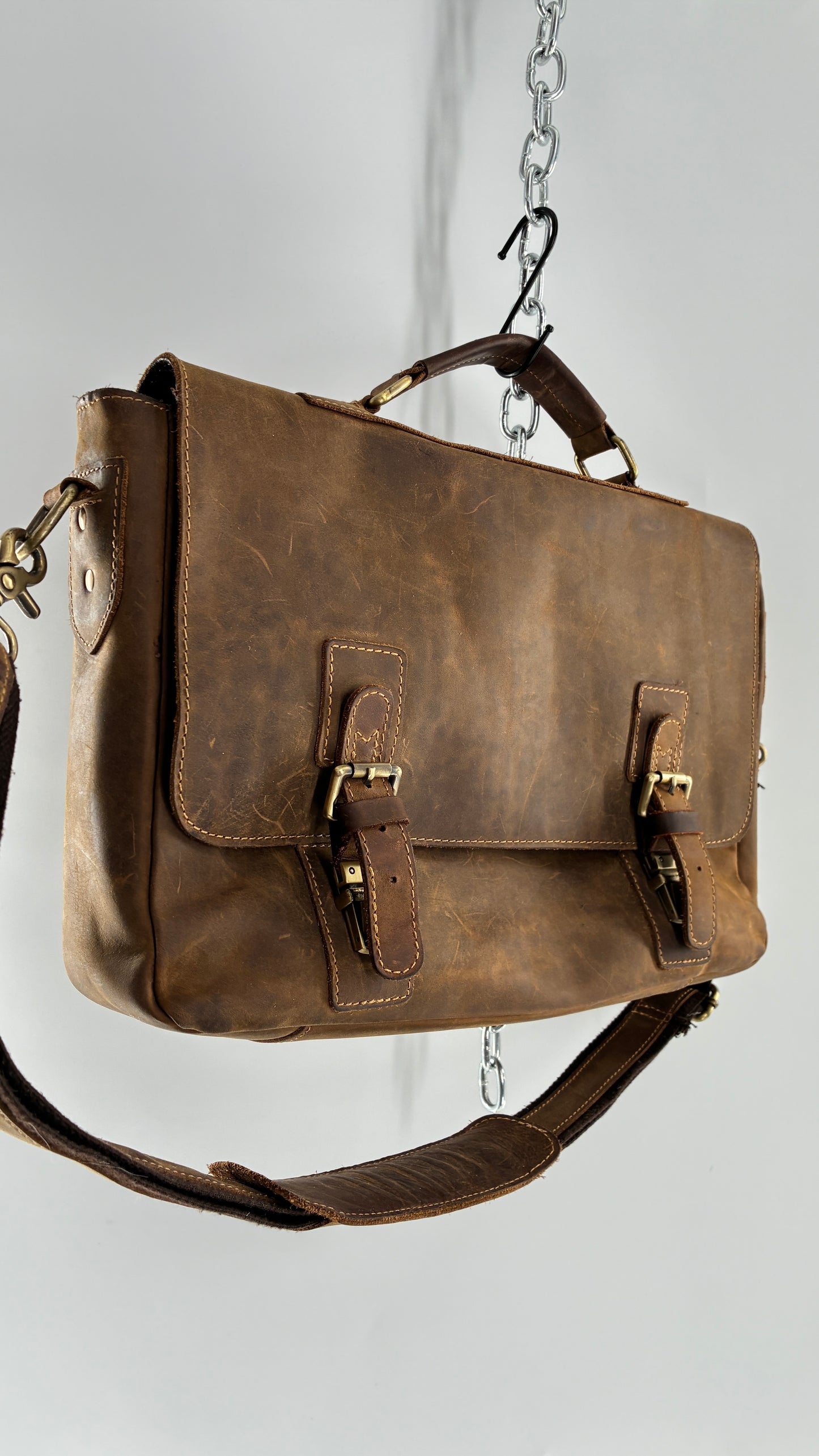 KATTEE Heavy Duty, Thick Genuine Leather Briefcase School Satchel Messenger Bag