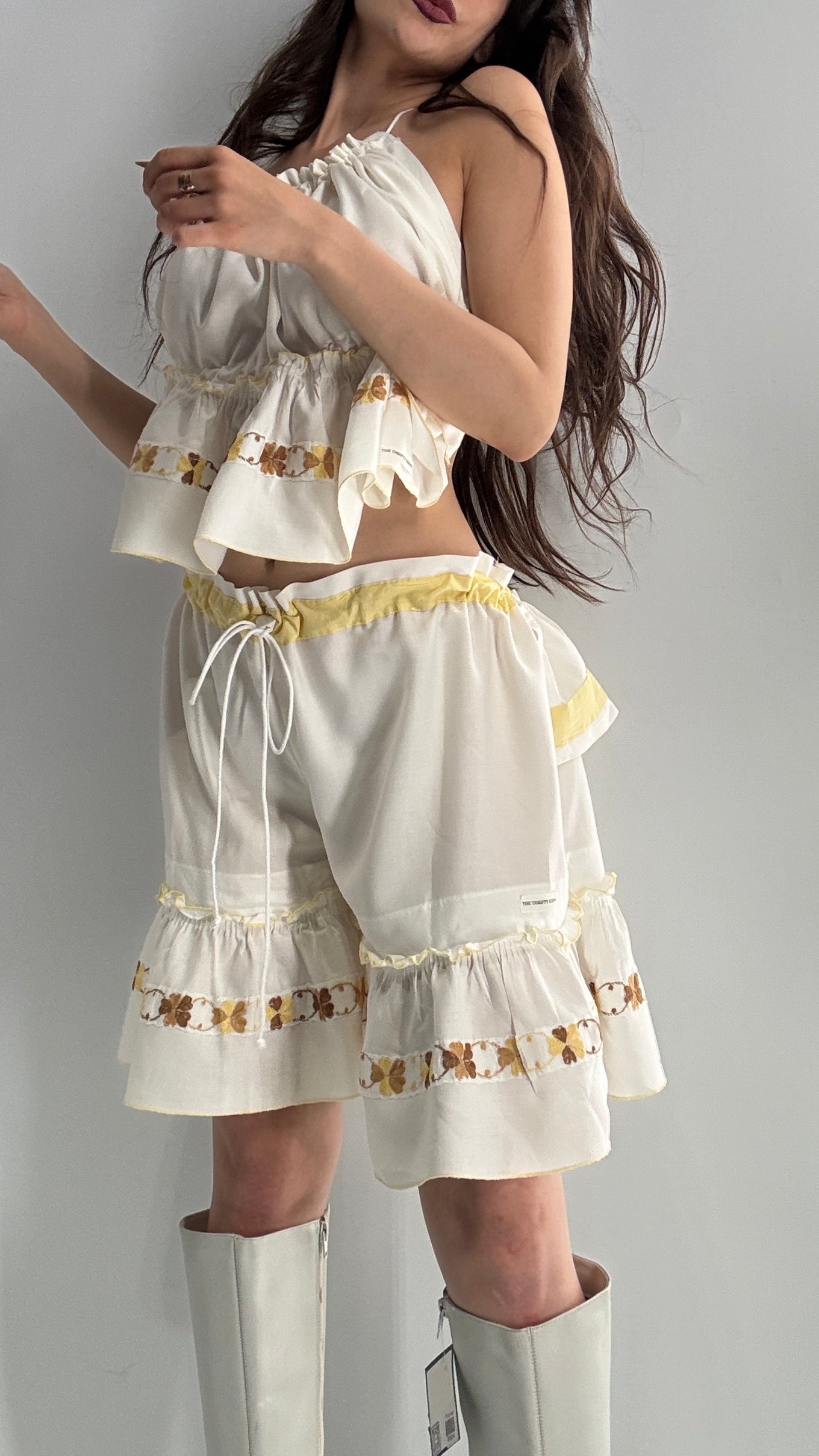 Vintage Handmade Heavily Embroidered Play Set with Sailor Style Ruffled Bum (XS-XL)