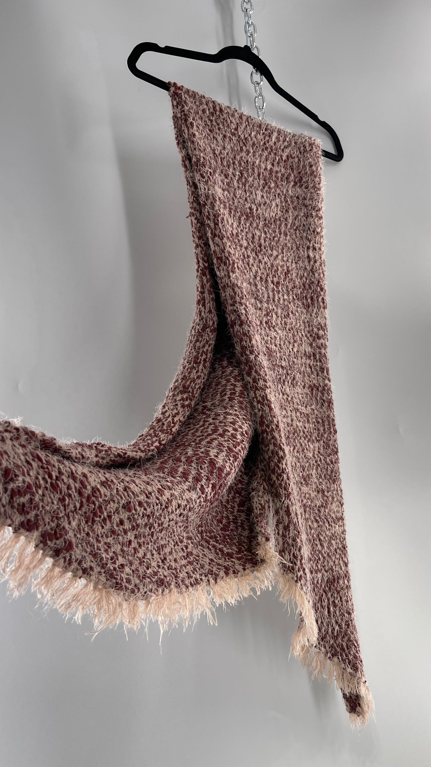 Free People Brick/Burgundy and Dusty Pink Interwoven Voluminous Shag Scarf