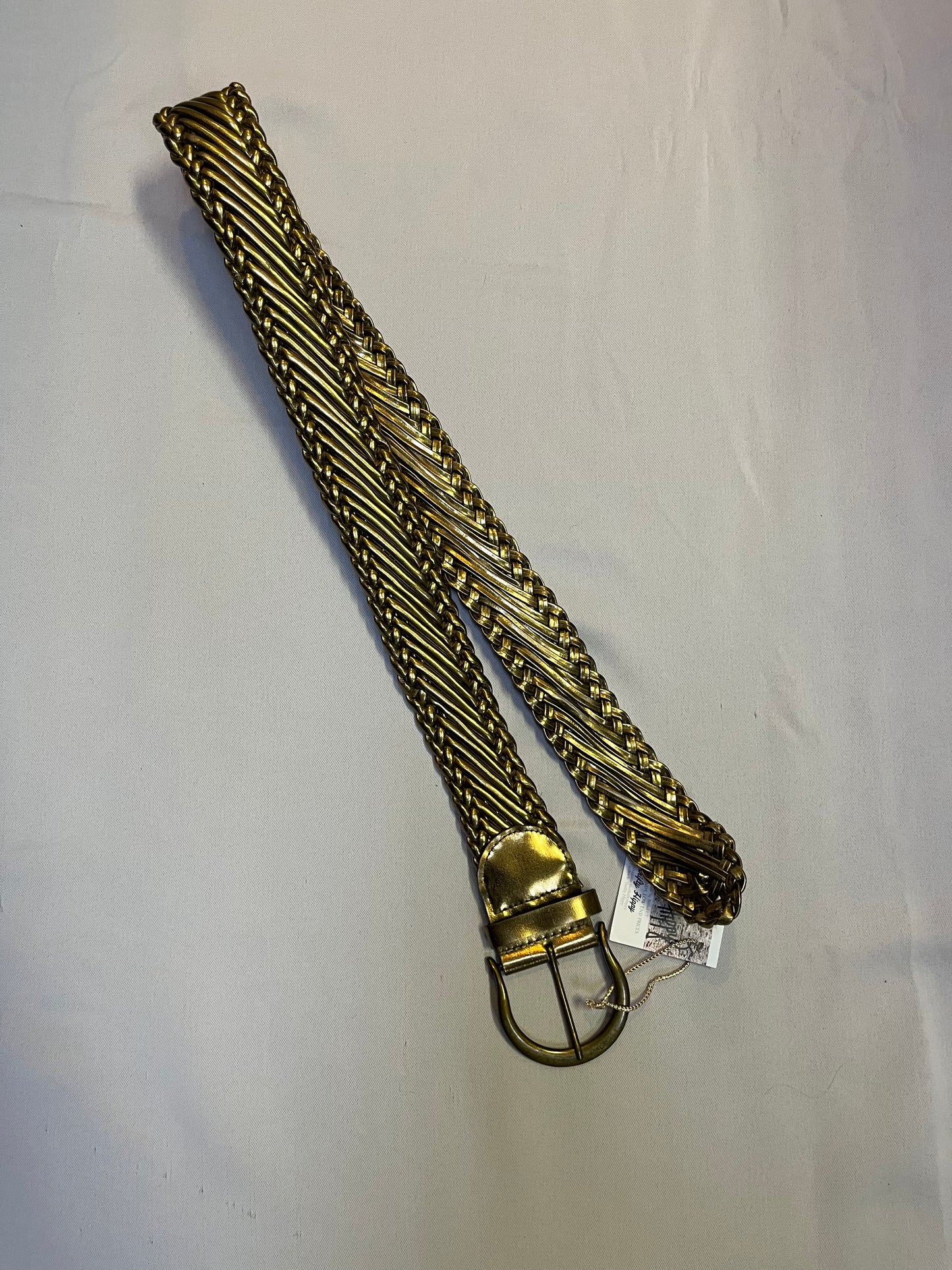 Vintage Thick Metallic Bronze Woven Belt with Brass Buckle