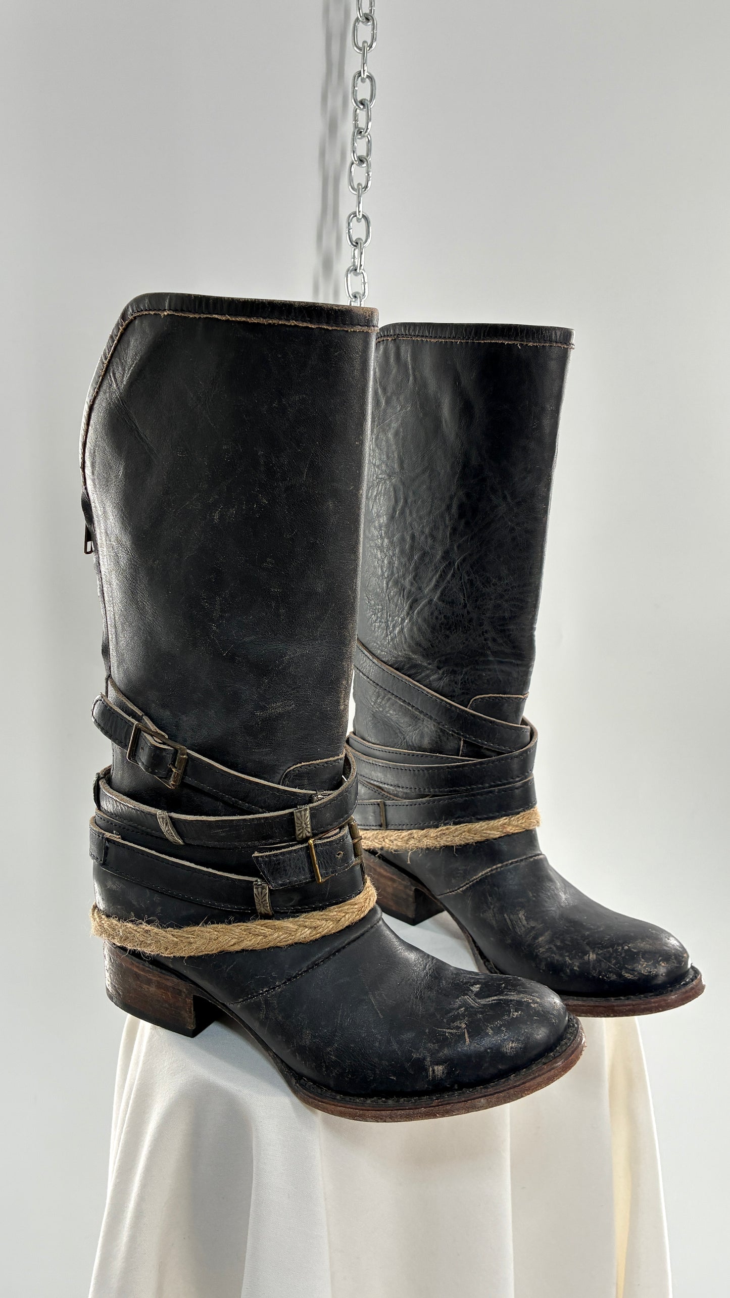 Vintage FREEBIRD Drove Distressed Black Leather Boot with Buckle Detailing (8)