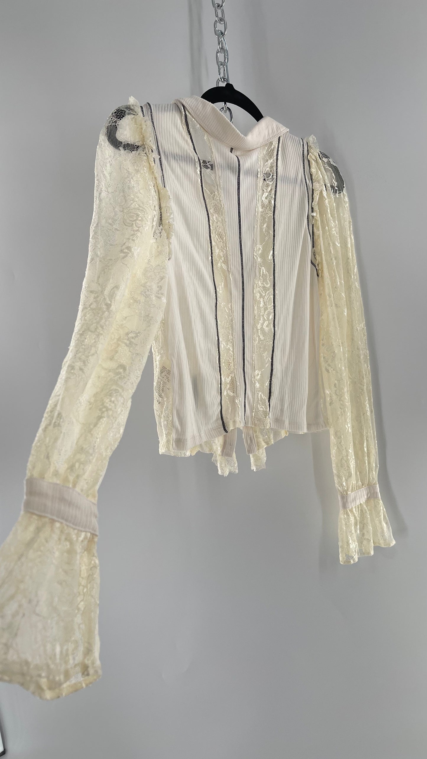 Free People White Lace/Ribbed BodyCon Button Up with Tags Attached (Large)