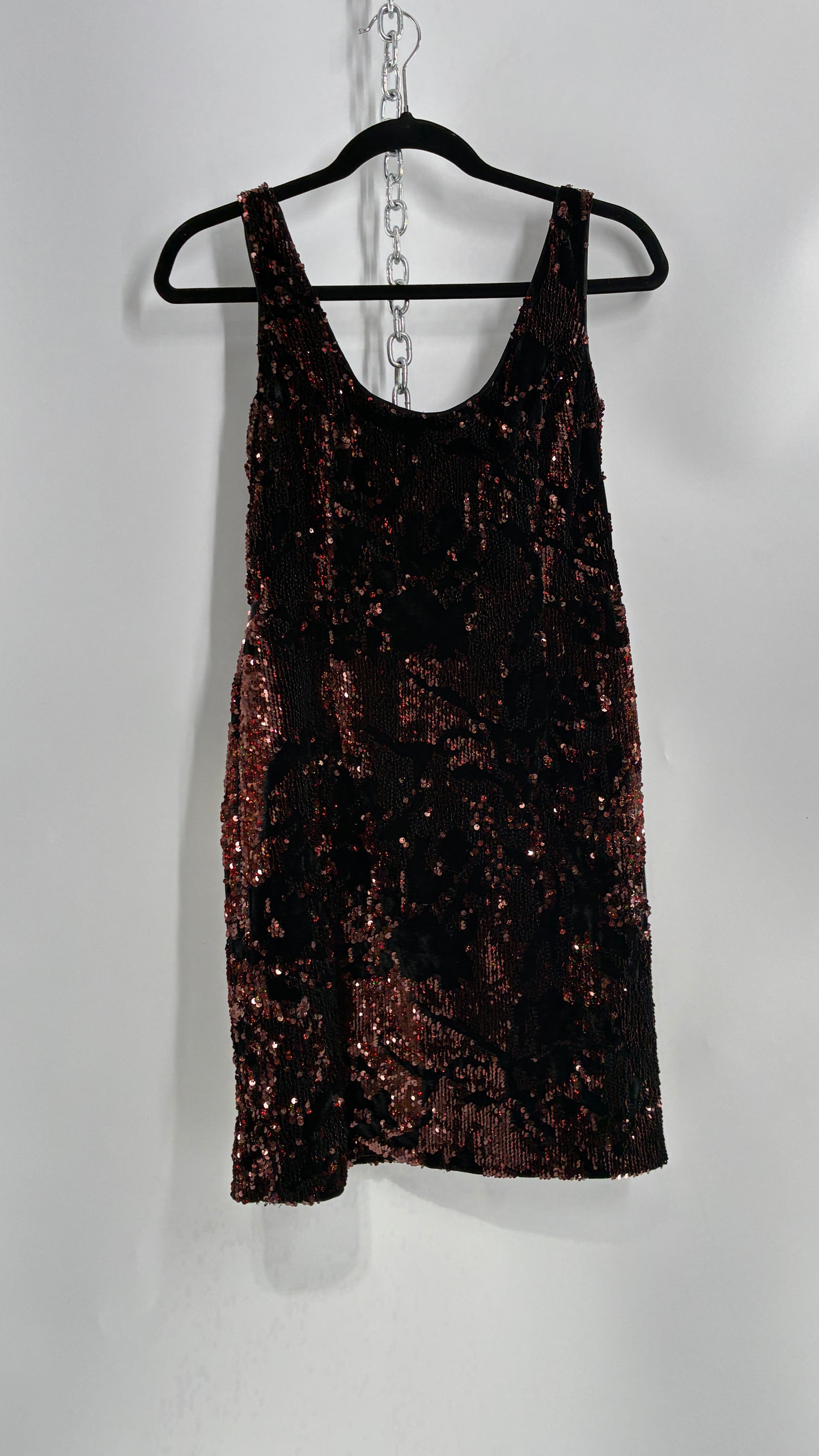 MILLY Cora Velvet, Black and Rose Gold Sequin Mini Dress with Built in Corset (4)