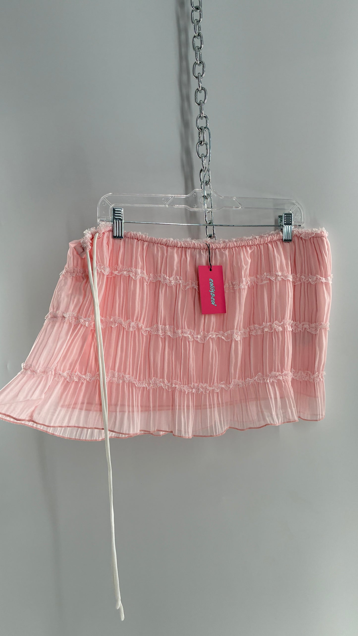 EDIKTED Pink Crimped Side Tie Micro Mini Skirt with Tags Attached (Large)