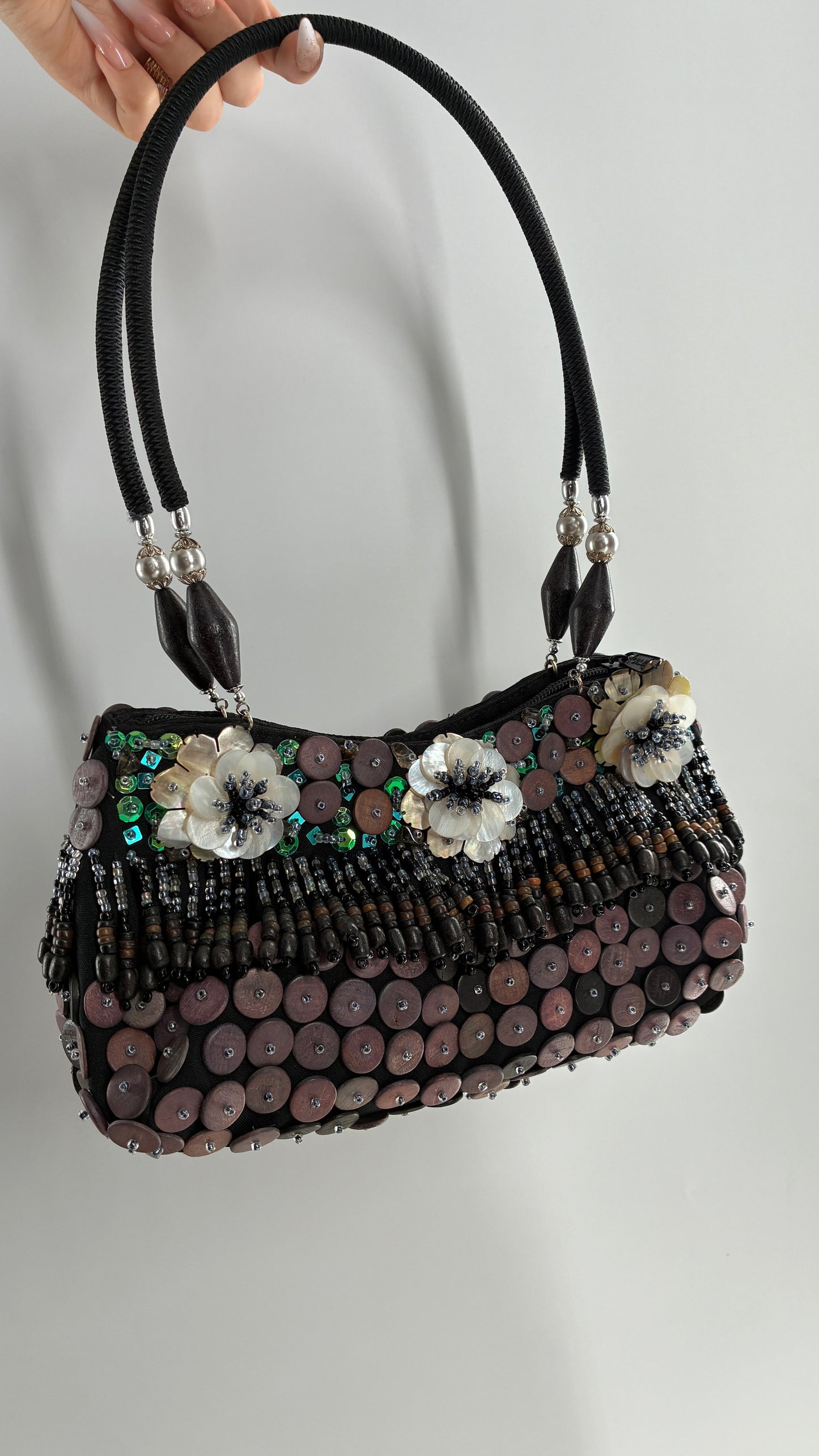 Vintage Embellished Purse with Sequins, Beading, Shells, and Florals