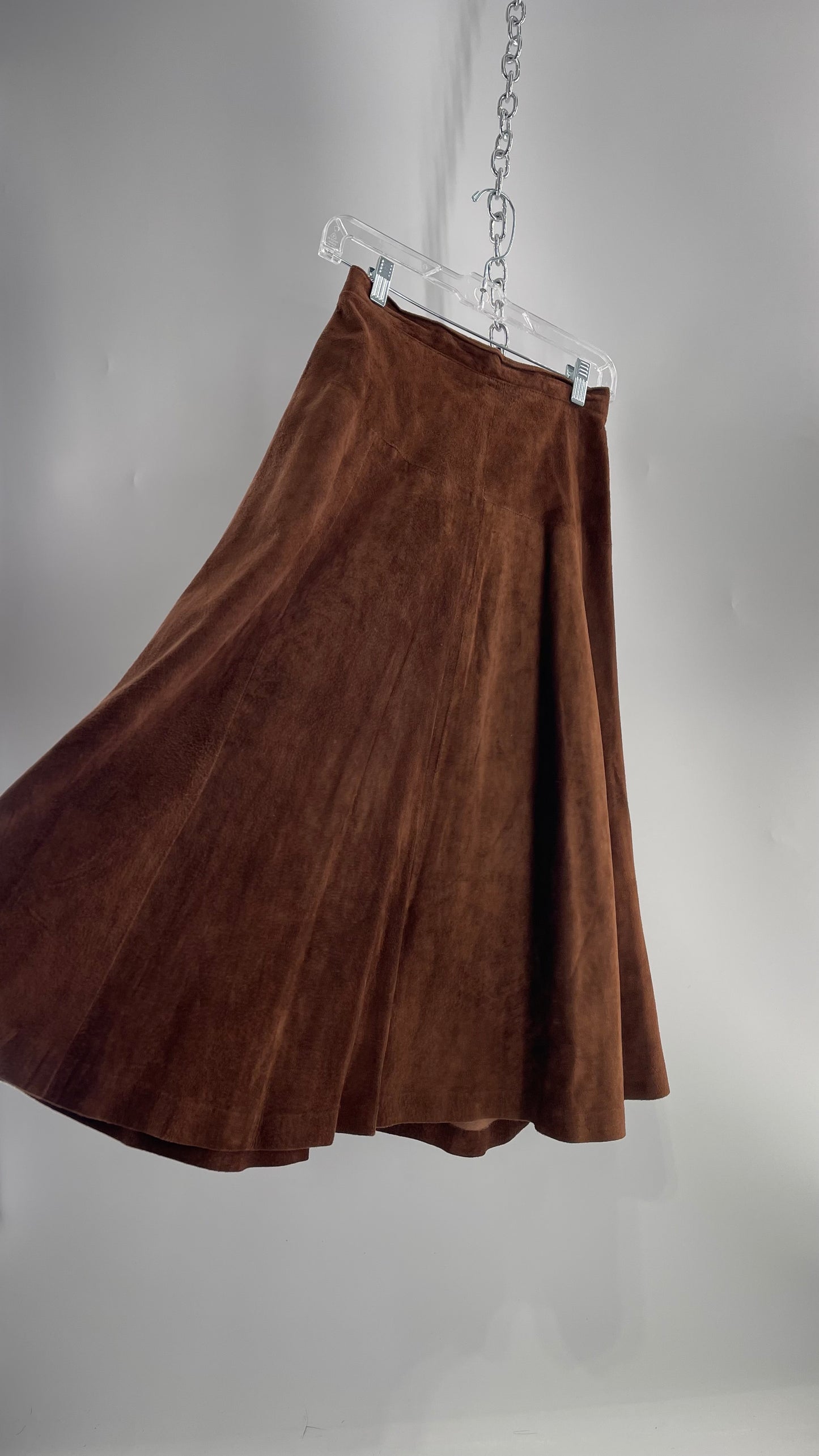 Vintage Imported Leather FIRENZE Santa Barbara Saks Fifth Avenue Brown Suede Leather Skirt (Medium)