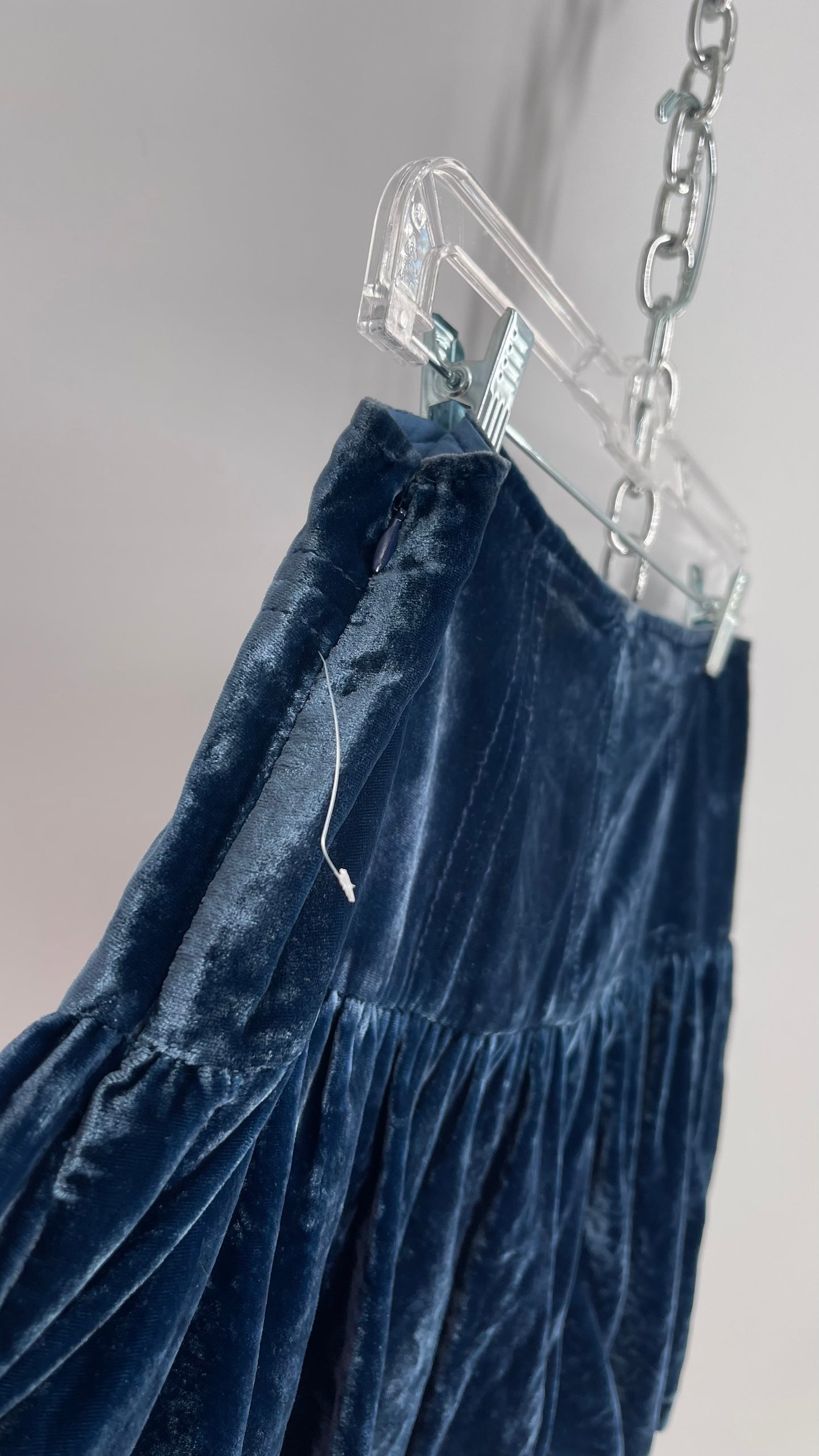 Free People Blue Pleated Hem Velour Mini Skirt (29)