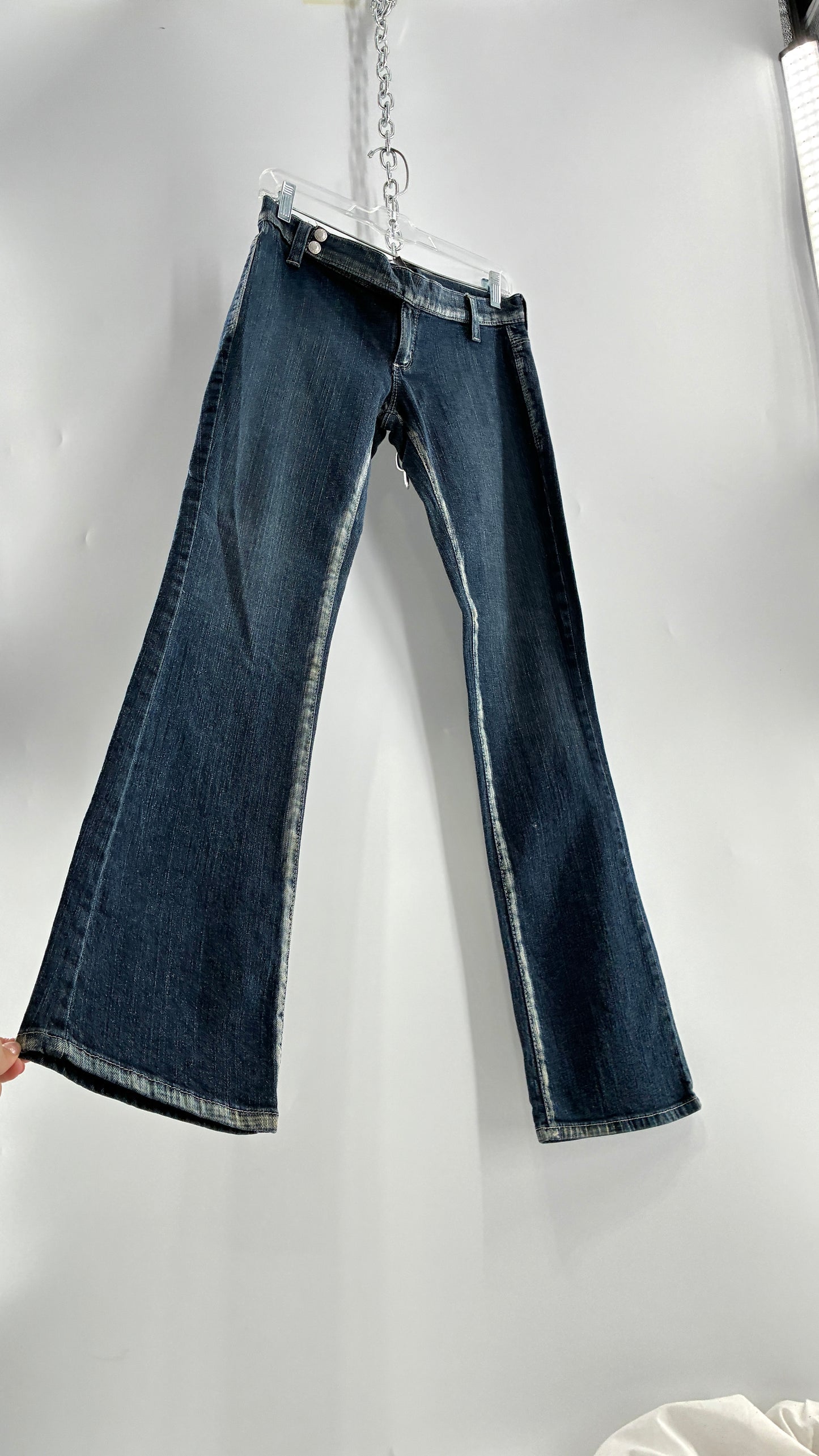 Vintage GUESS CO Ultra Low Rise Jeans with Bleached Seams and Button Side Closure (26)