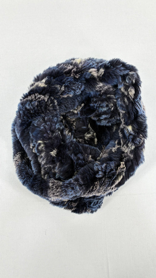 Vintage LINDA RICHARDS LUXURY Genuine Rabbit Fur Navy Scarf