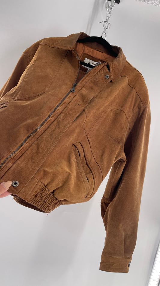 GITANO Vintage Camel Brown Genuine Leather Bomber Jacket (Large)